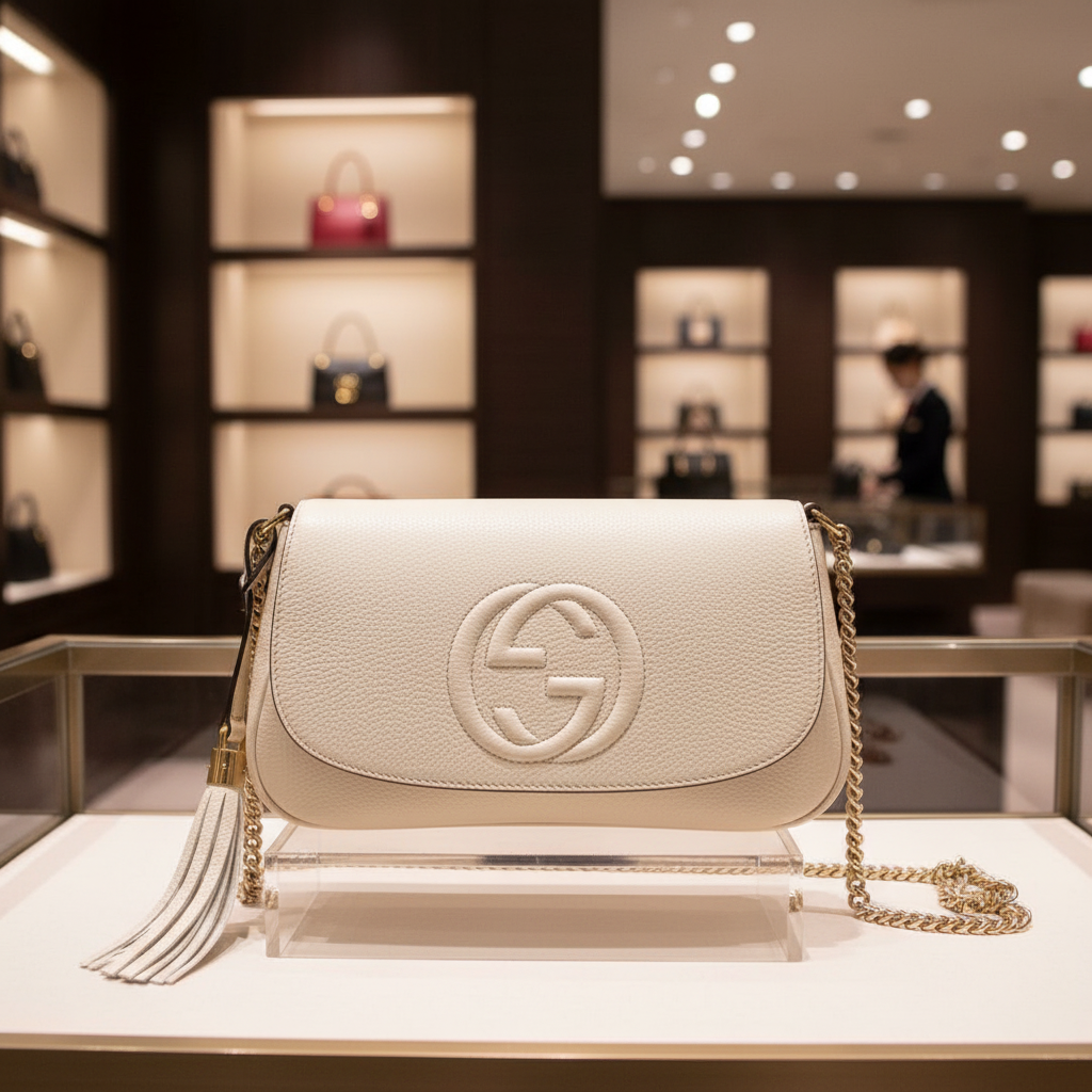 Gucci Soho Disco Crossbody - Ivory Elegance with Gold Chain