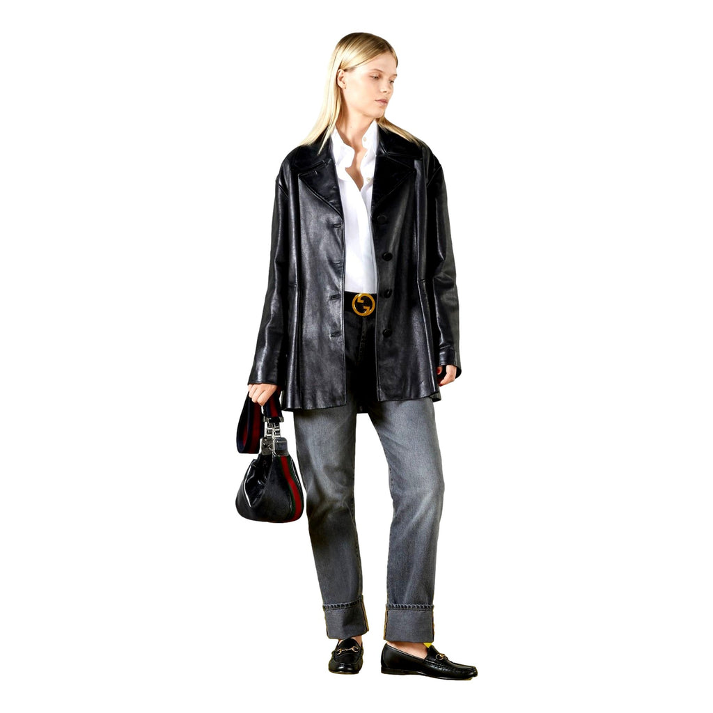 Gucci Attache Web Stripe Small Shoulder Bag Black Leather