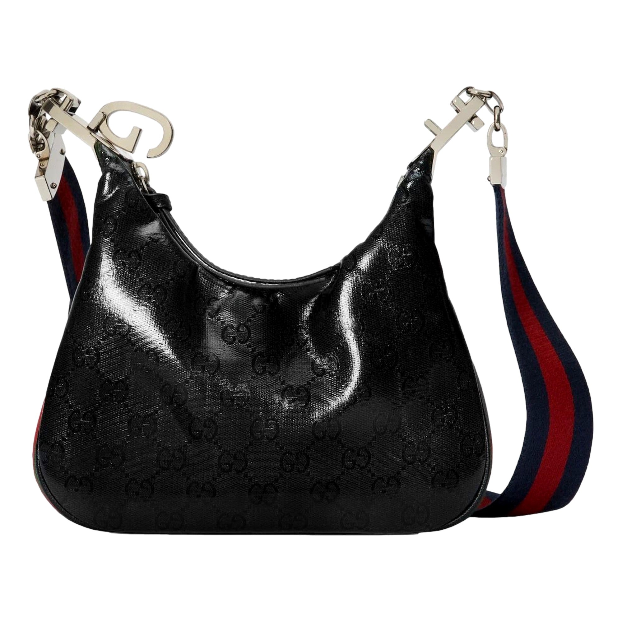 Gucci Attache Web Stripe Small Shoulder Bag Black Leather