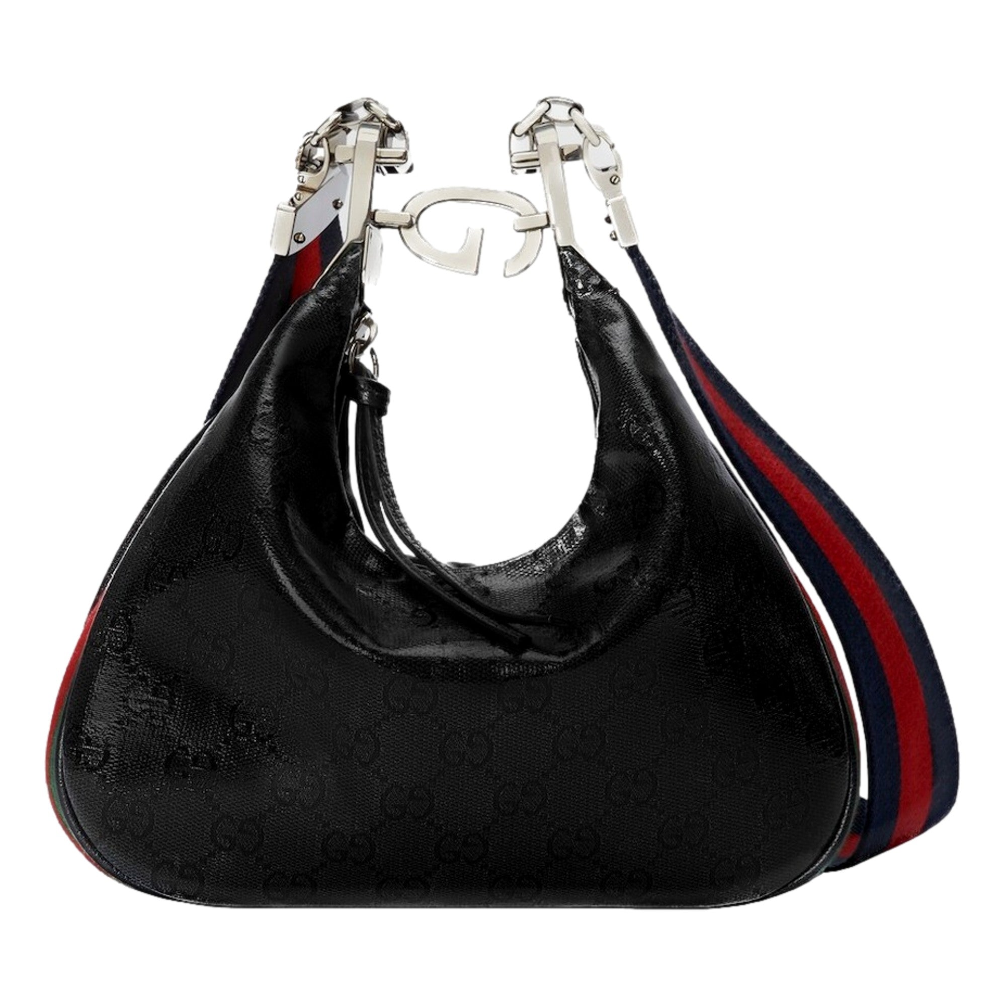 Gucci Attache Web Stripe Small Shoulder Bag Black Leather