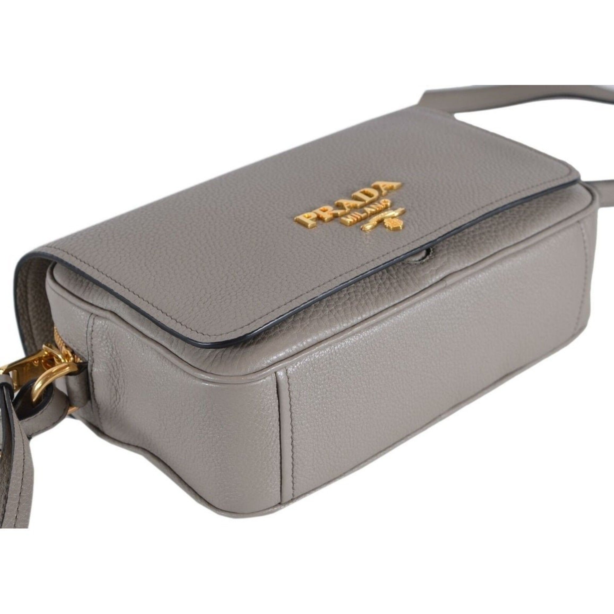 Prada Vitello Phenix Grey Leather Crossbody Bag - Chic & Versatile
