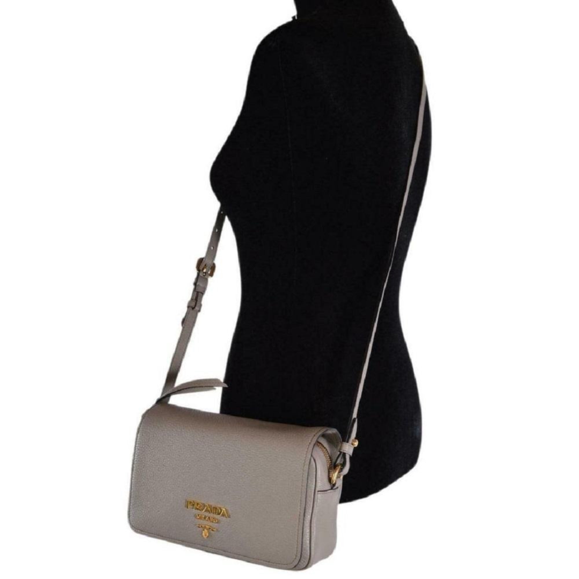 Prada Vitello Phenix Grey Leather Crossbody Bag - Chic & Versatile