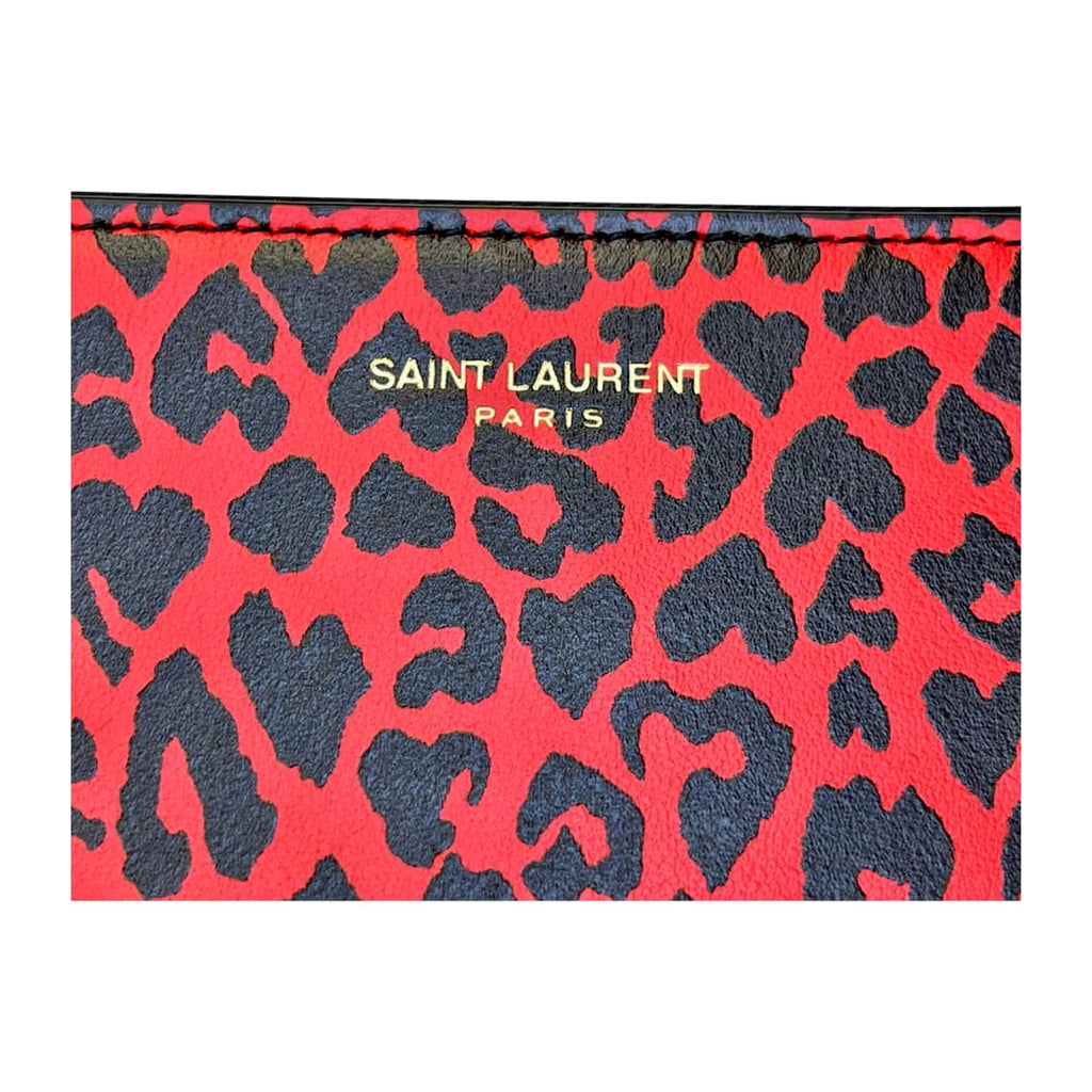 Saint Laurent Calfskin Leather Medium Pouch - Chic Rouge Leopard