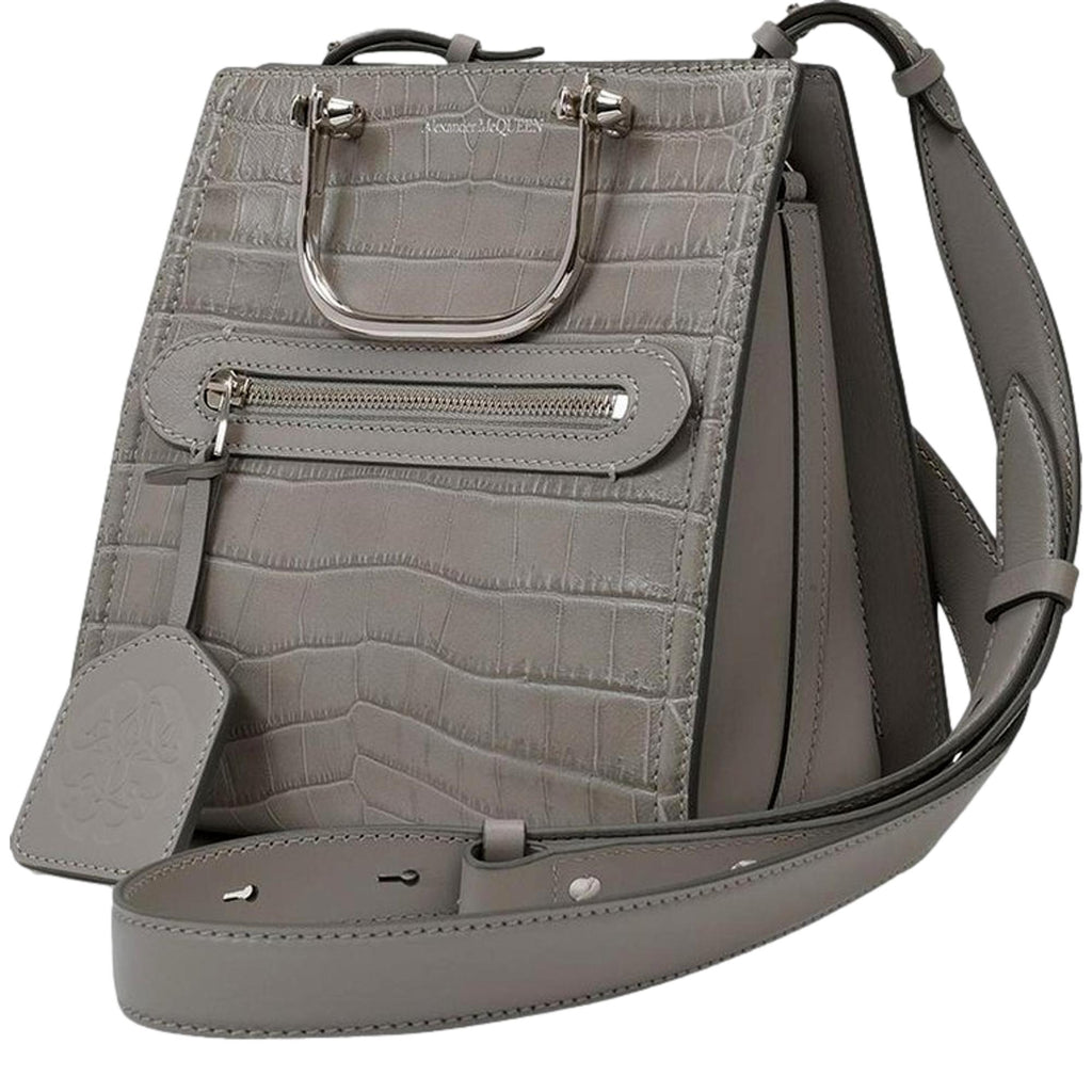 Alexander McQueen Grey Croc Print Satchel - Stylish & Versatile Bag -  