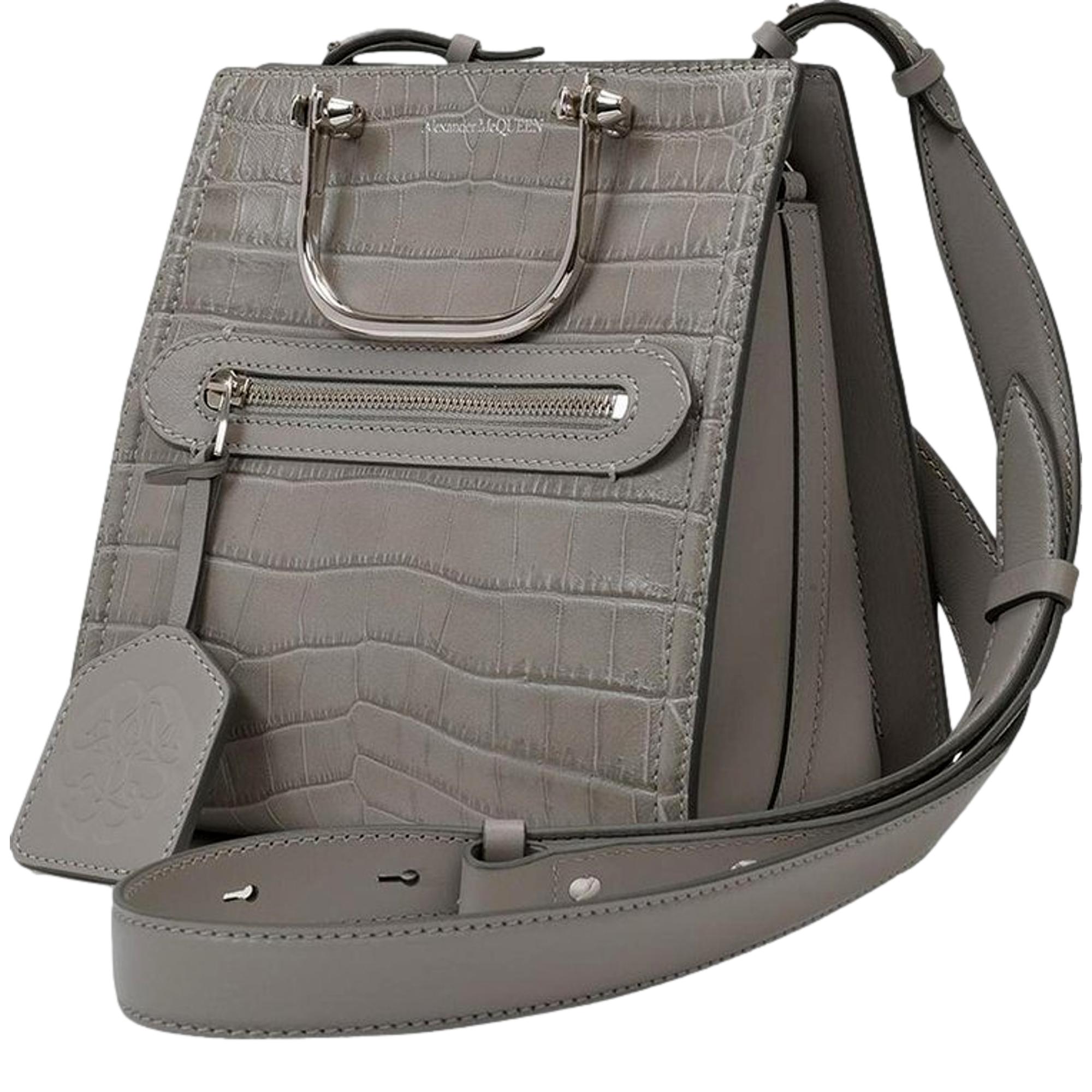 Alexander McQueen Grey Croc Print Satchel - Stylish & Versatile Bag -  