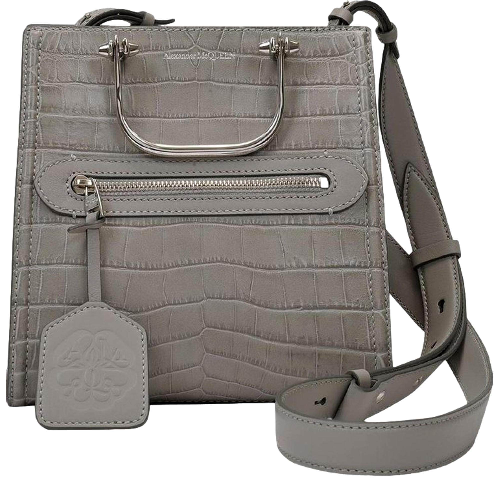 Alexander McQueen Grey Croc Print Satchel - Stylish & Versatile Bag -  