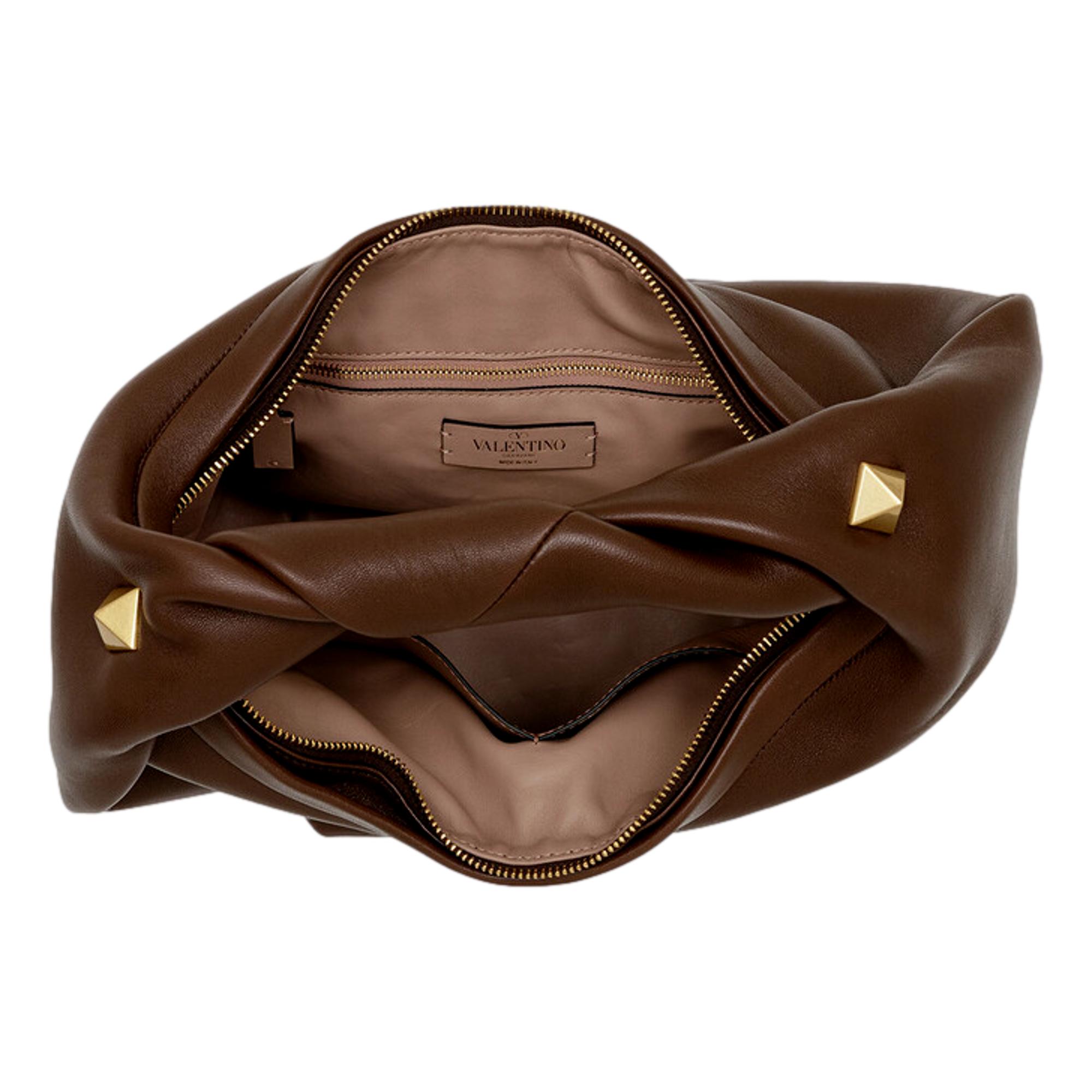 Valentino Garavani Roman Stud Brown Leather Hobo Bag - Luxury & Style