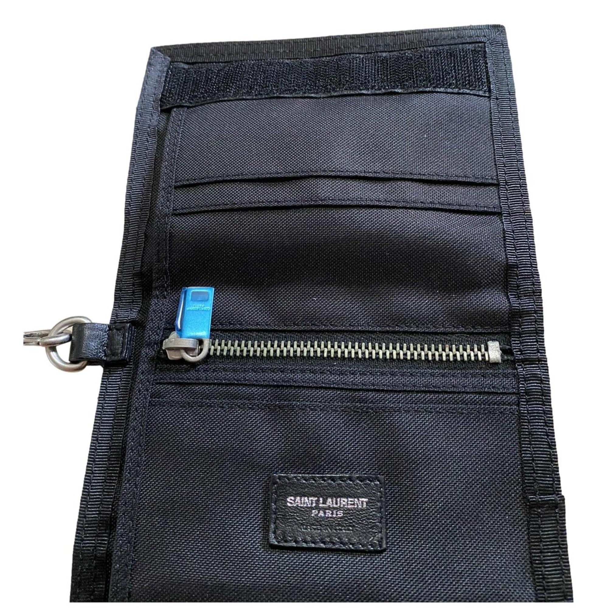 Saint Laurent Wallet: Sleek Black Wallet with Palm Print & Chain