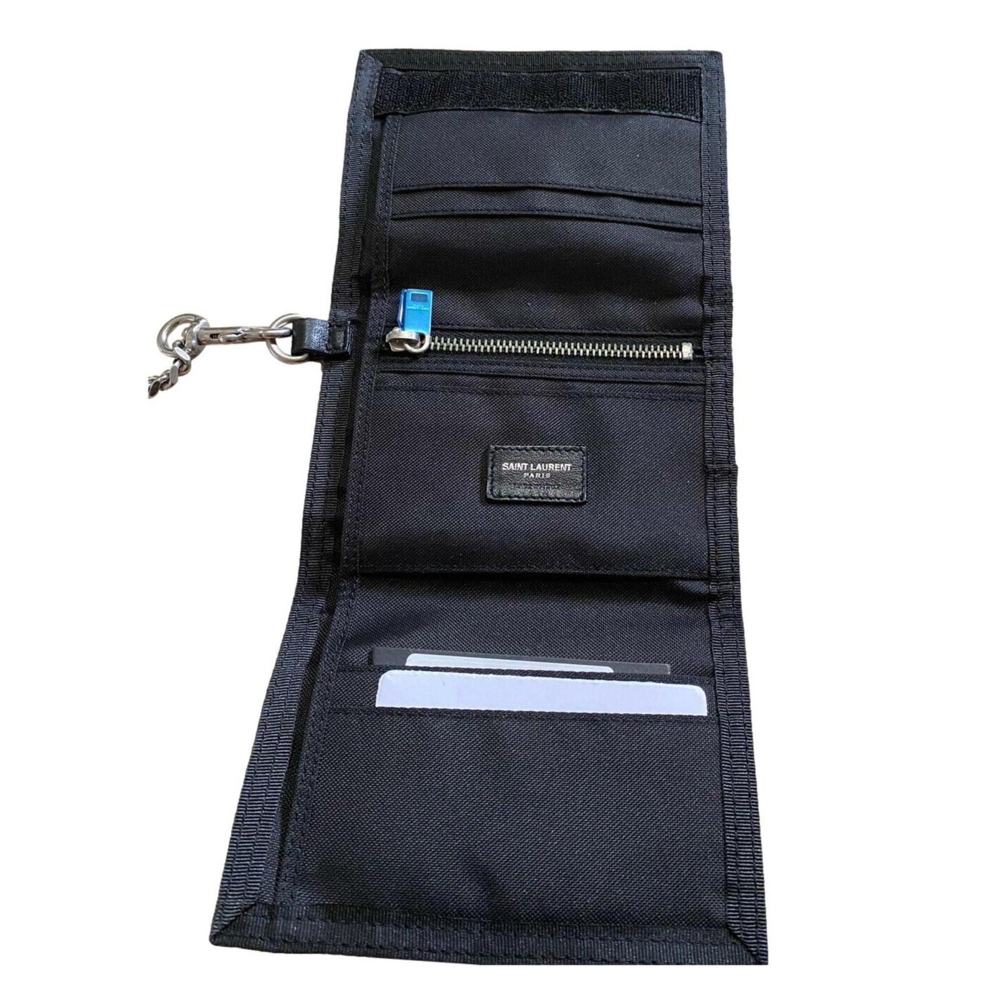 Saint Laurent Wallet: Sleek Black Wallet with Palm Print & Chain