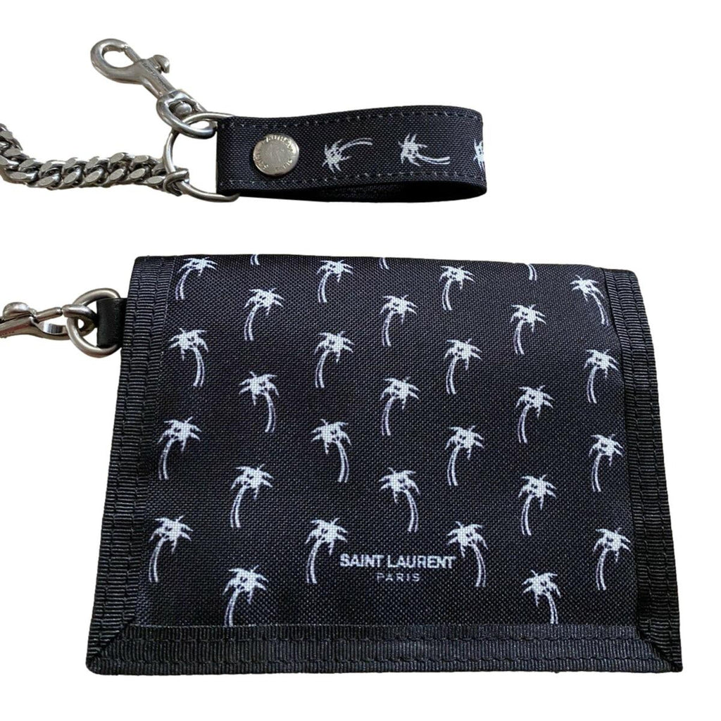Saint Laurent Wallet: Sleek Black Wallet with Palm Print & Chain