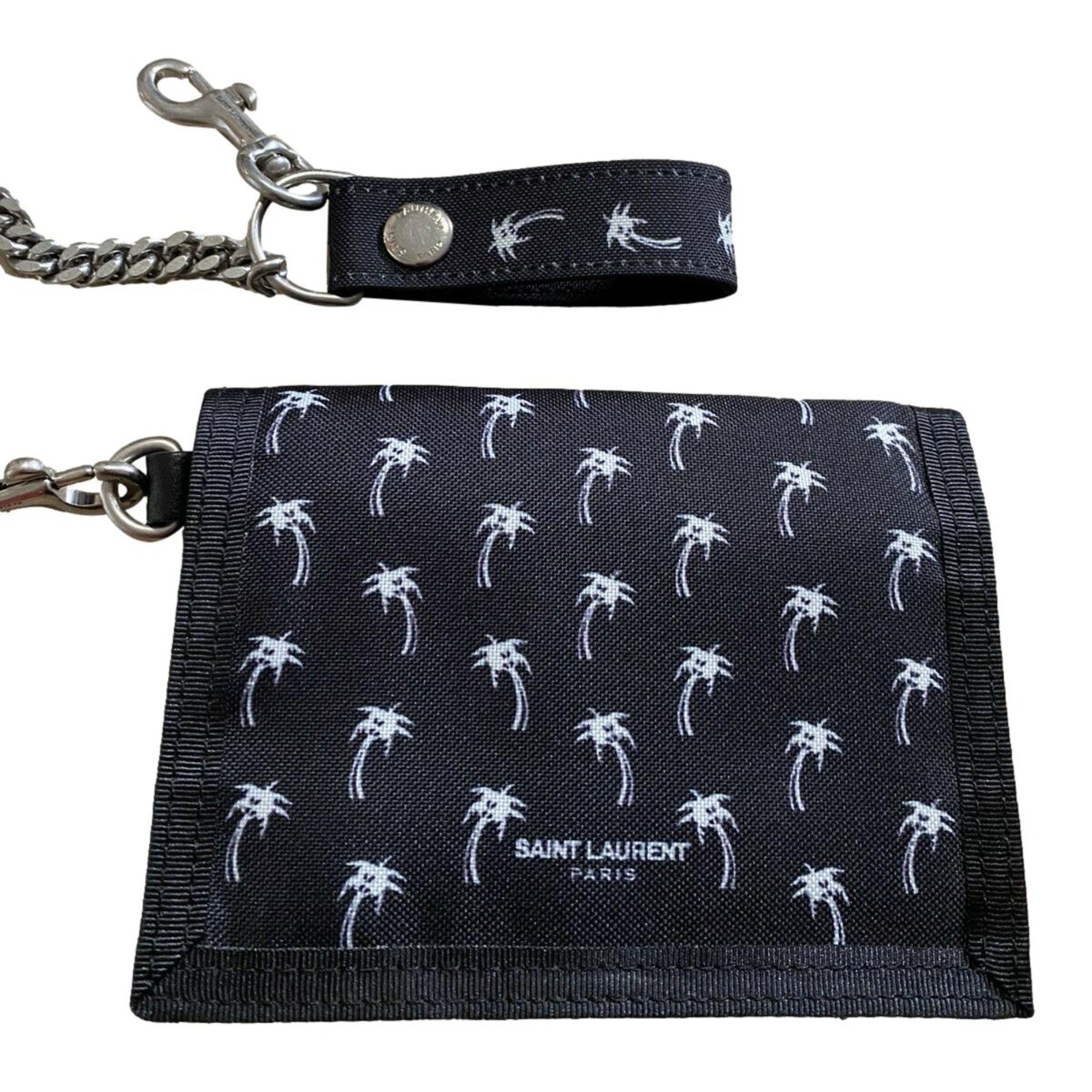 Saint Laurent Wallet: Sleek Black Wallet with Palm Print & Chain