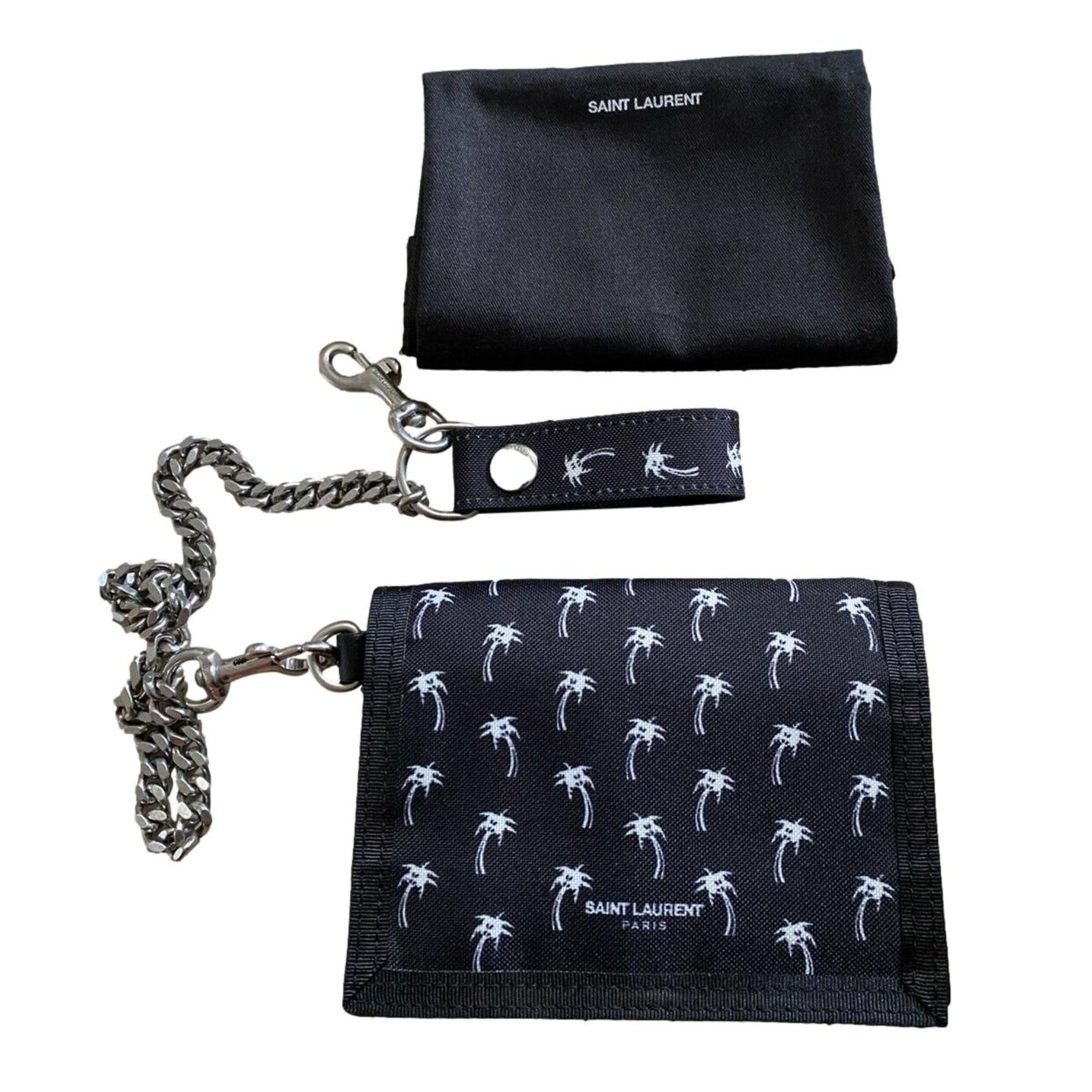 Saint Laurent Wallet: Sleek Black Wallet with Palm Print & Chain