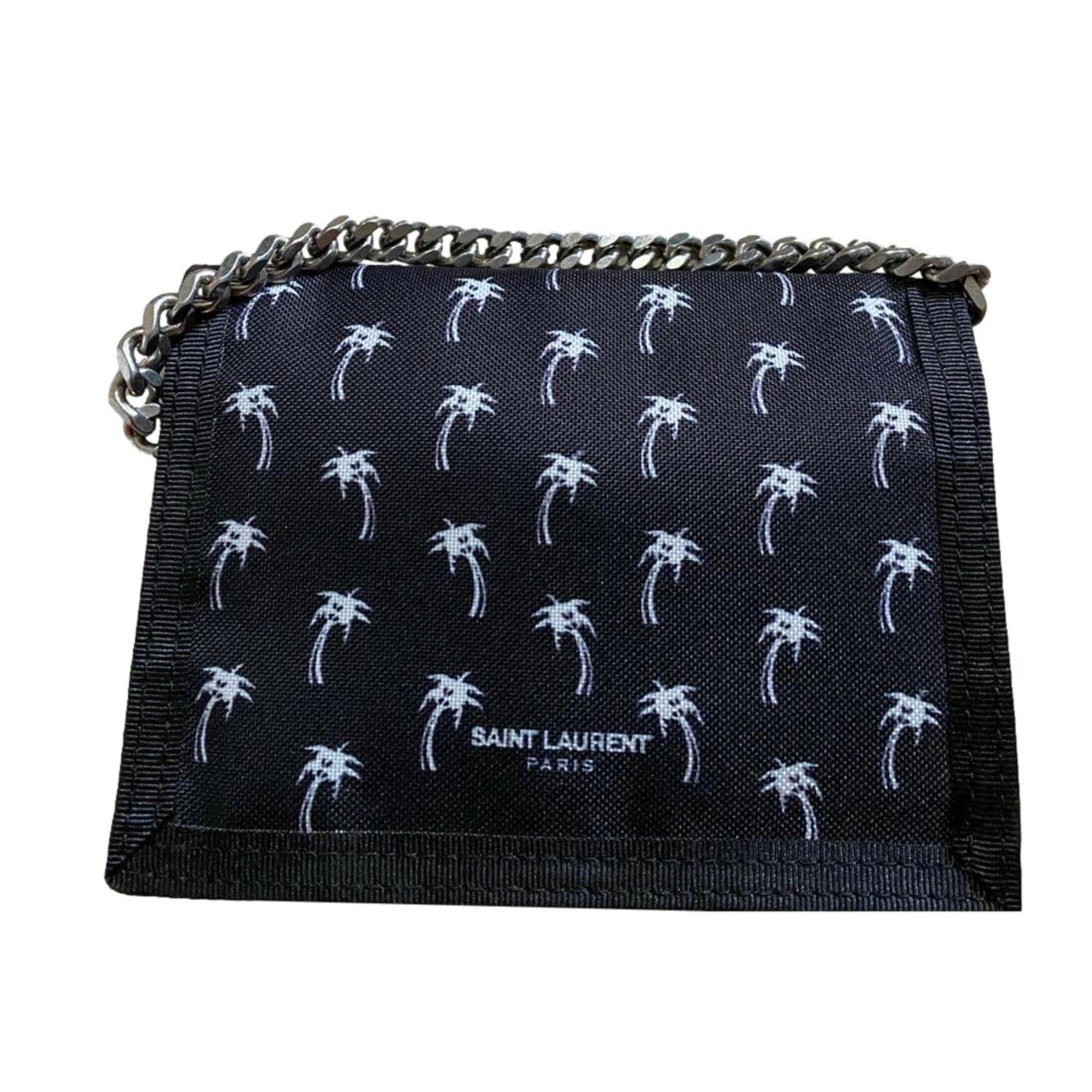 Saint Laurent Wallet: Sleek Black Wallet with Palm Print & Chain