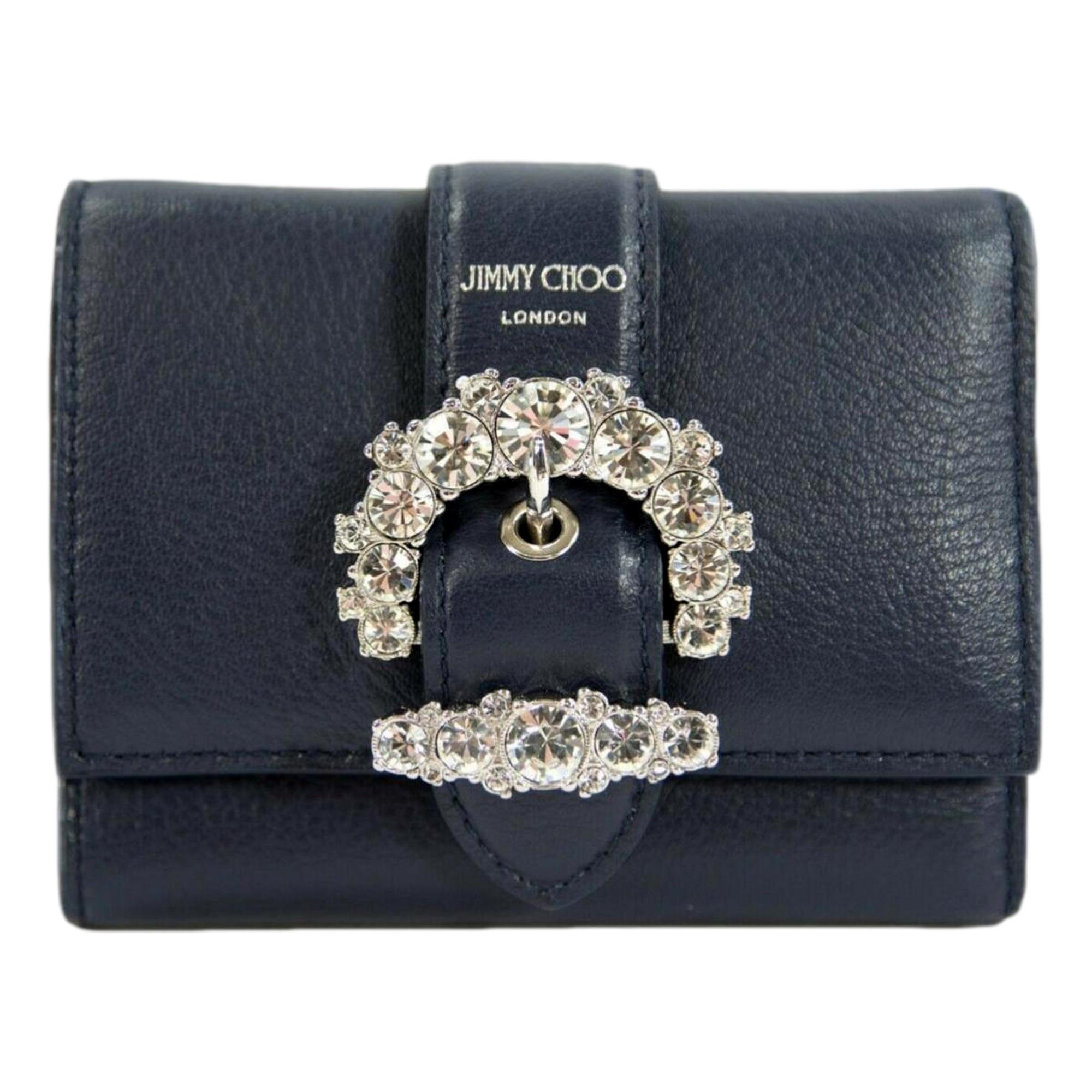 Luxury Trifold Wallet: Jimmy Choo Cheri Dark Blue Leather Wallet