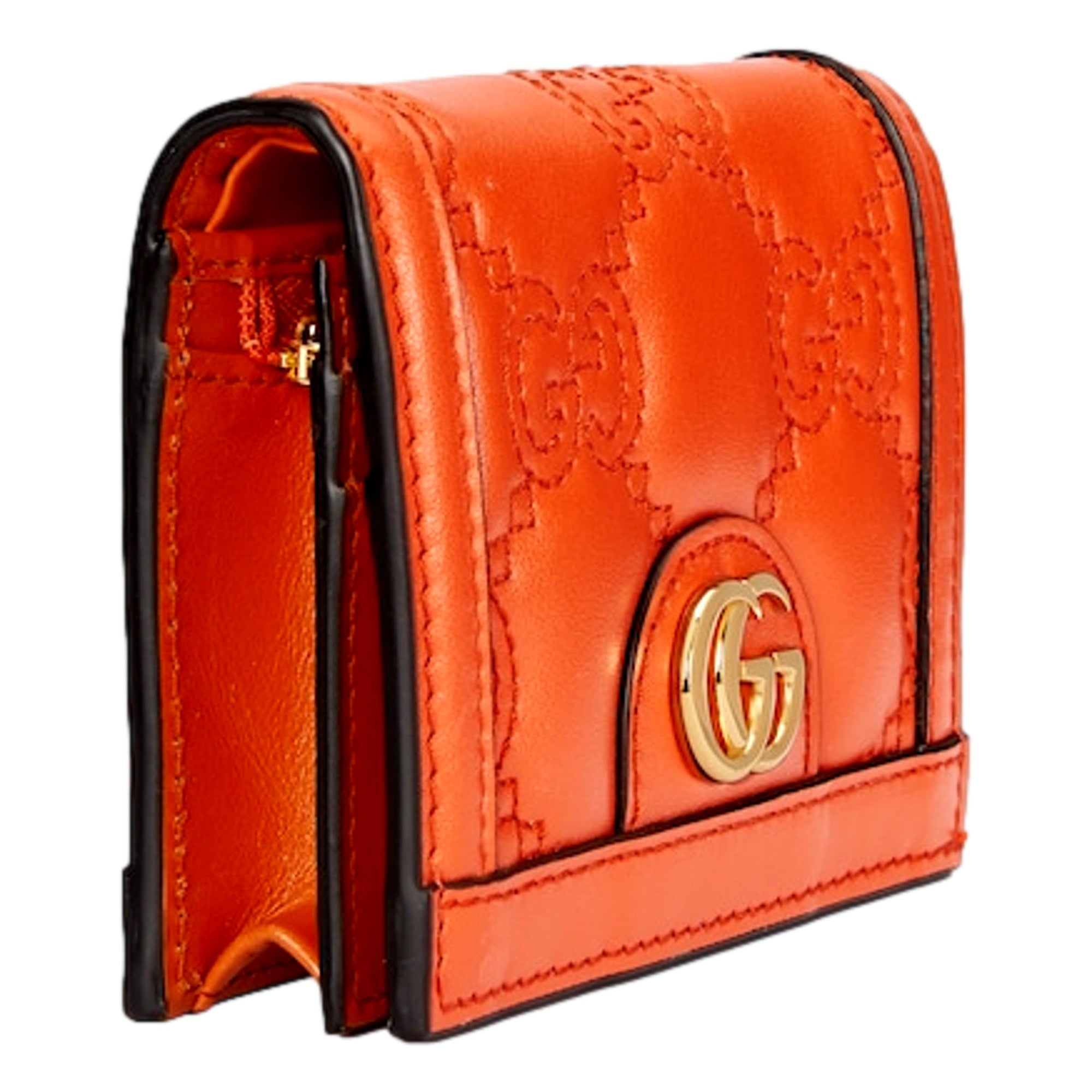 Gucci Orange Quilted Card Case Wallet - Elegant & Functional Design