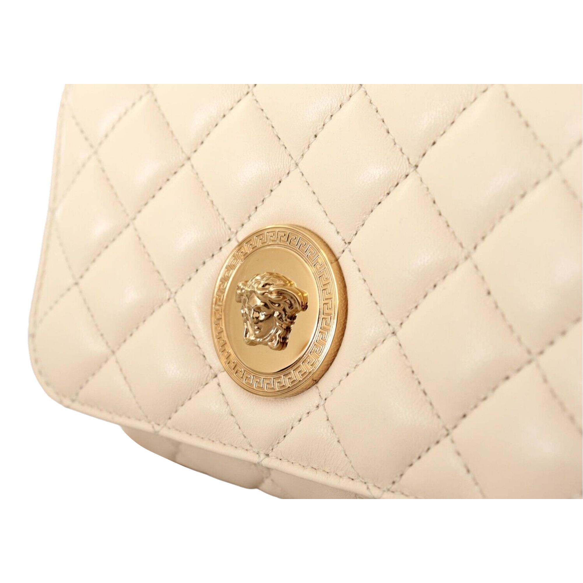 Chain Small Crossbody Bag - Versace La Medusa Quilted Beige Luxury