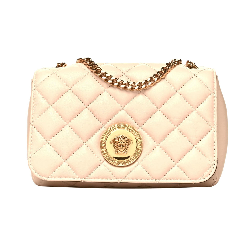 Chain Small Crossbody Bag - Versace La Medusa Quilted Beige Luxury