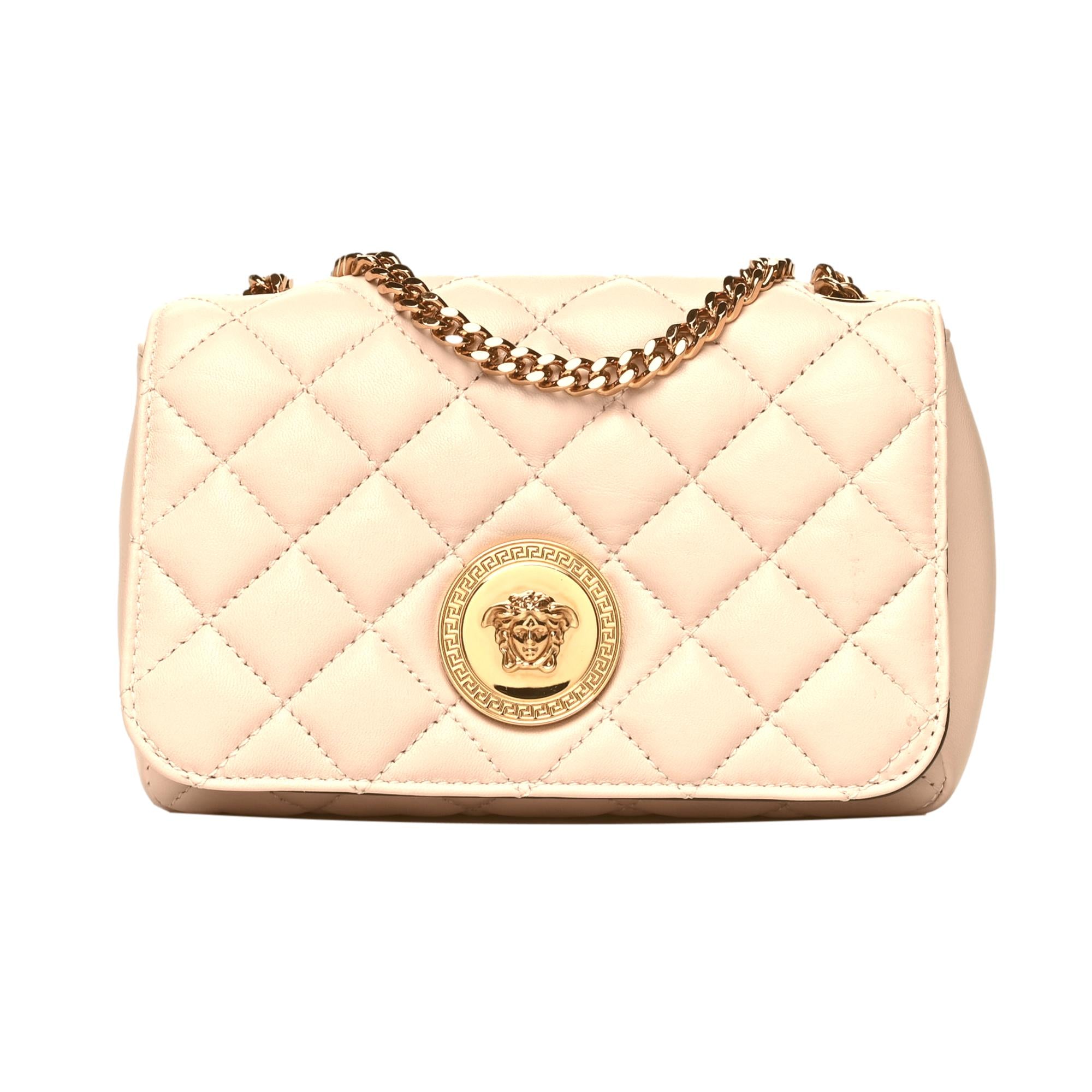 Chain Small Crossbody Bag - Versace La Medusa Quilted Beige Luxury