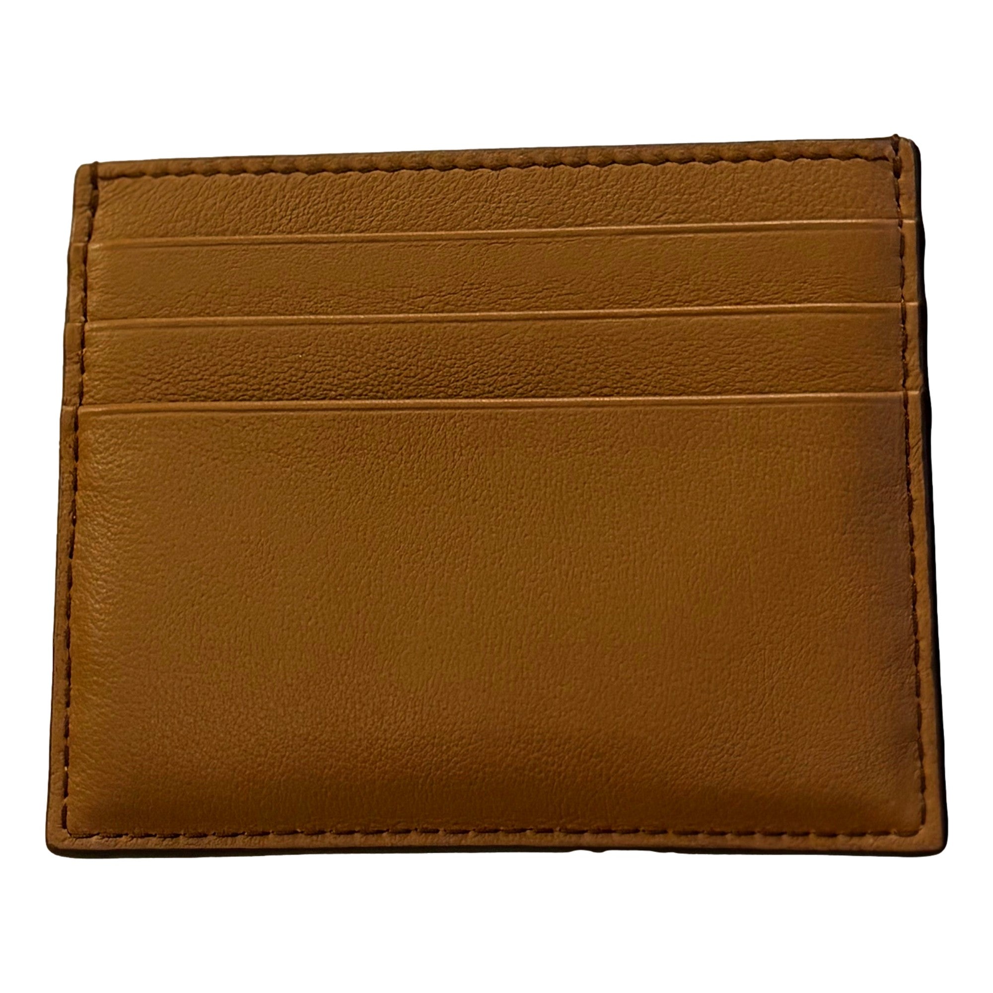 Prada Caramel Leather Card Holder - Gold Logo, 7 Slots, Elegant Design