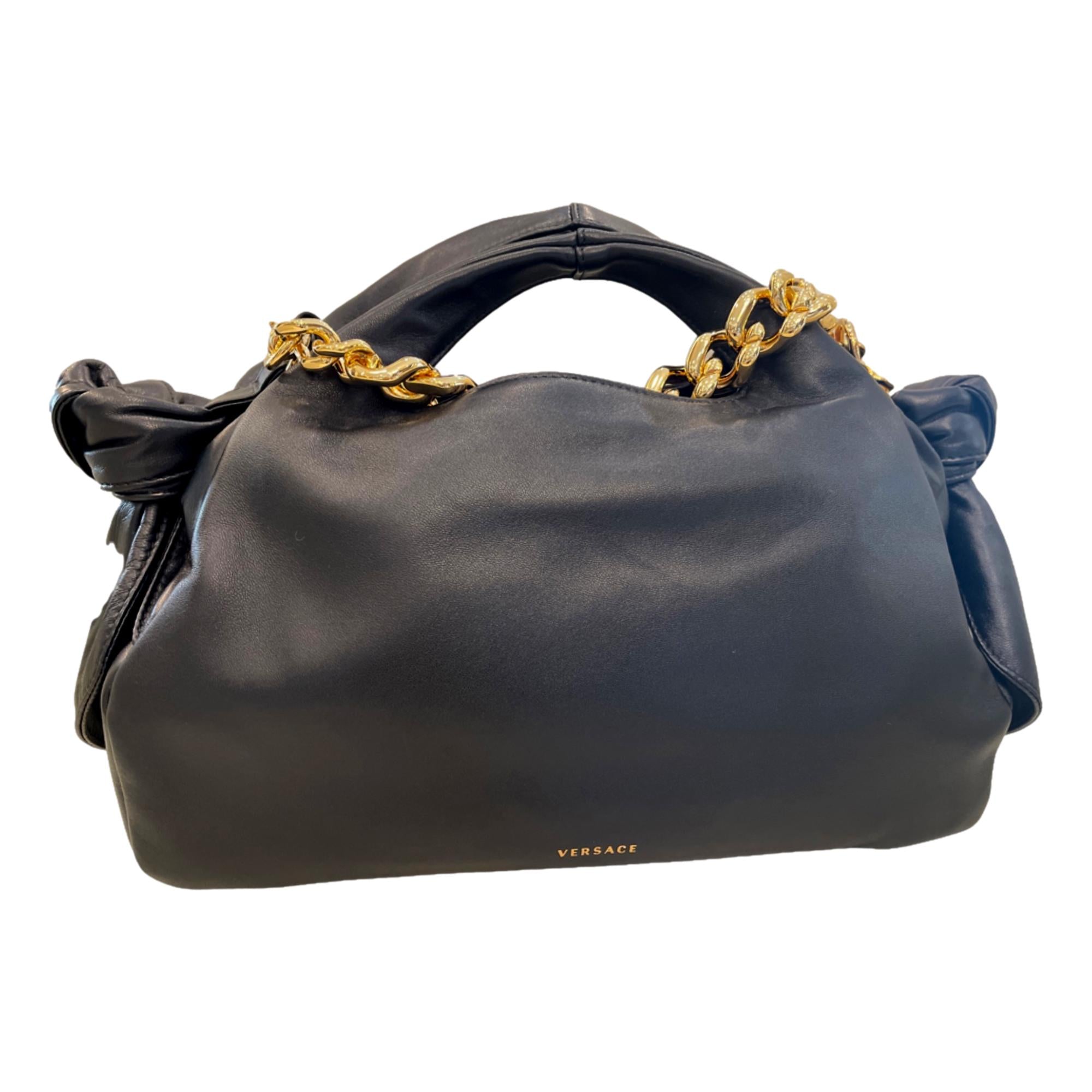 Versace La Medusa Bag - Timeless Black Leather with Gold Chain