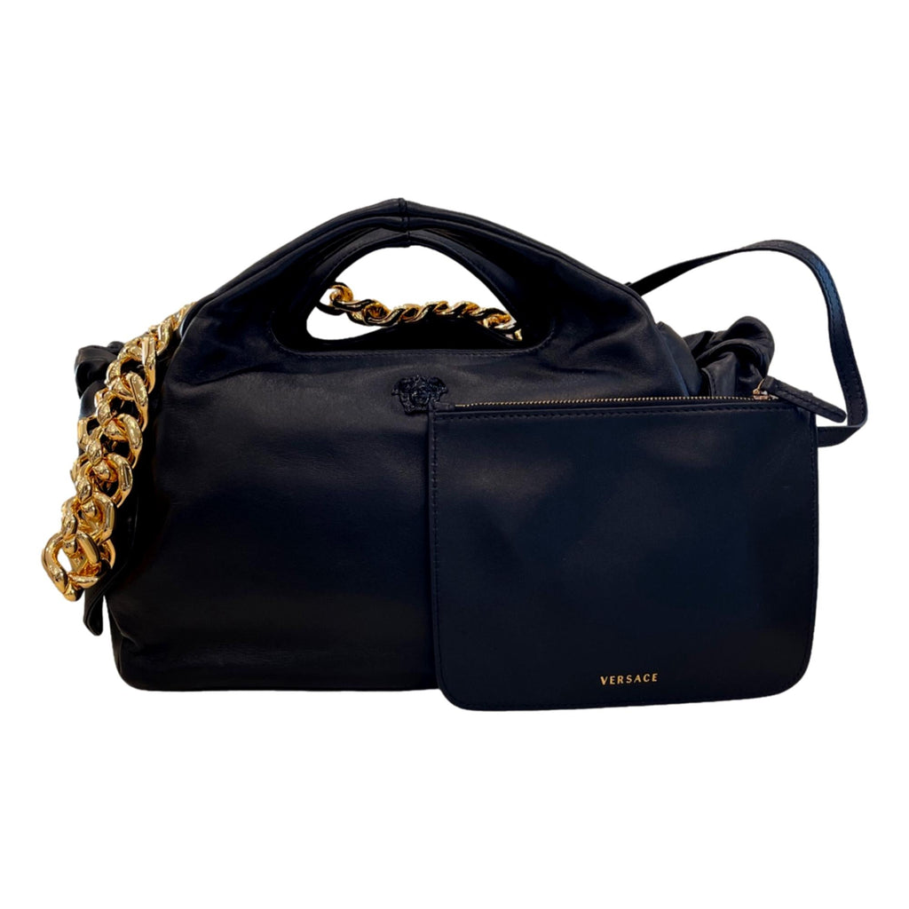 Versace La Medusa Bag - Timeless Black Leather with Gold Chain