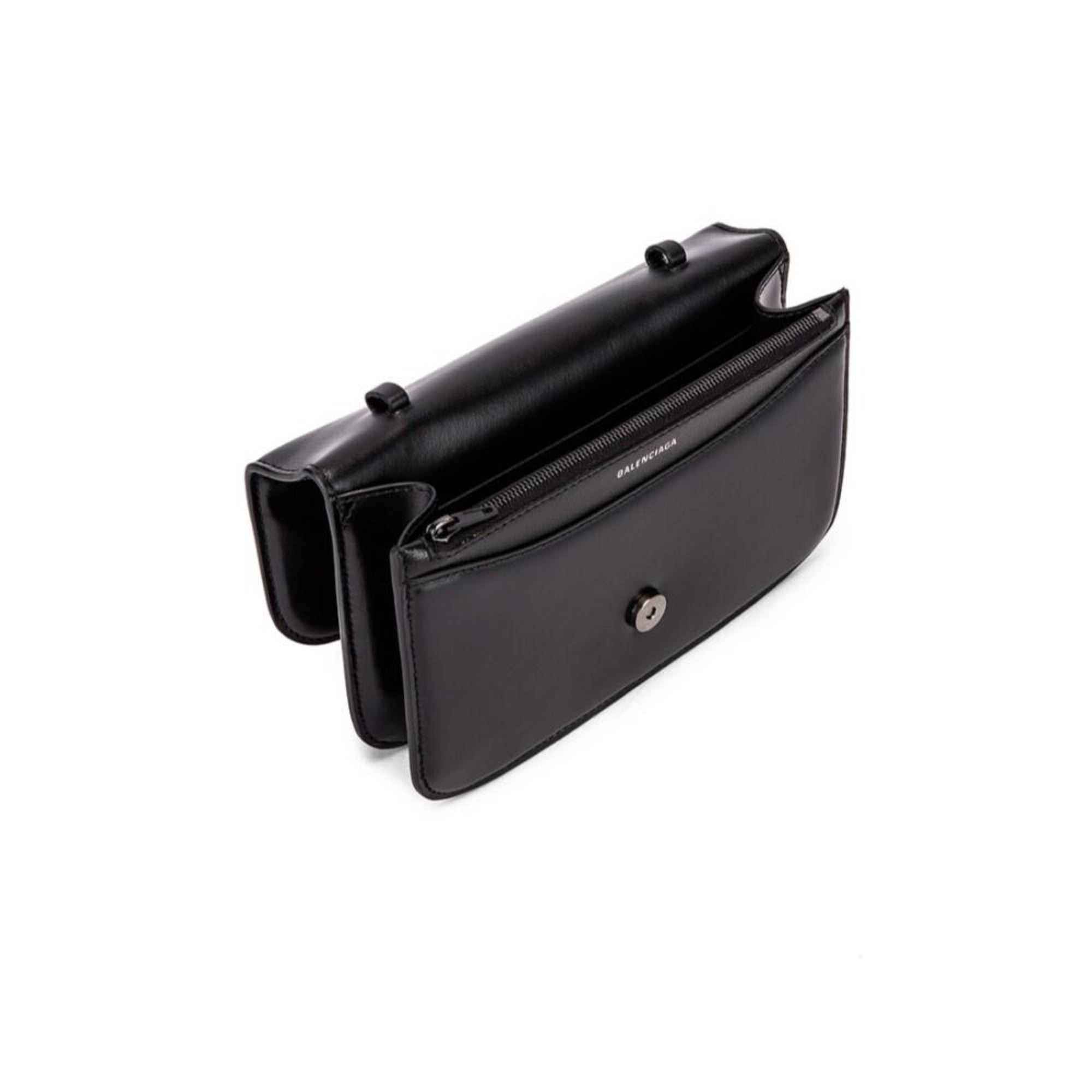 Balenciaga Black Calfskin Leather Chain Wallet Shoulder Bag