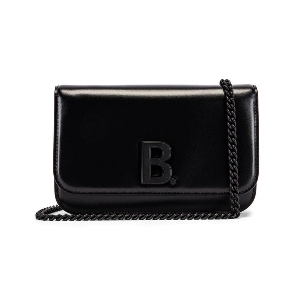 Balenciaga Black Calfskin Leather Chain Wallet Shoulder Bag