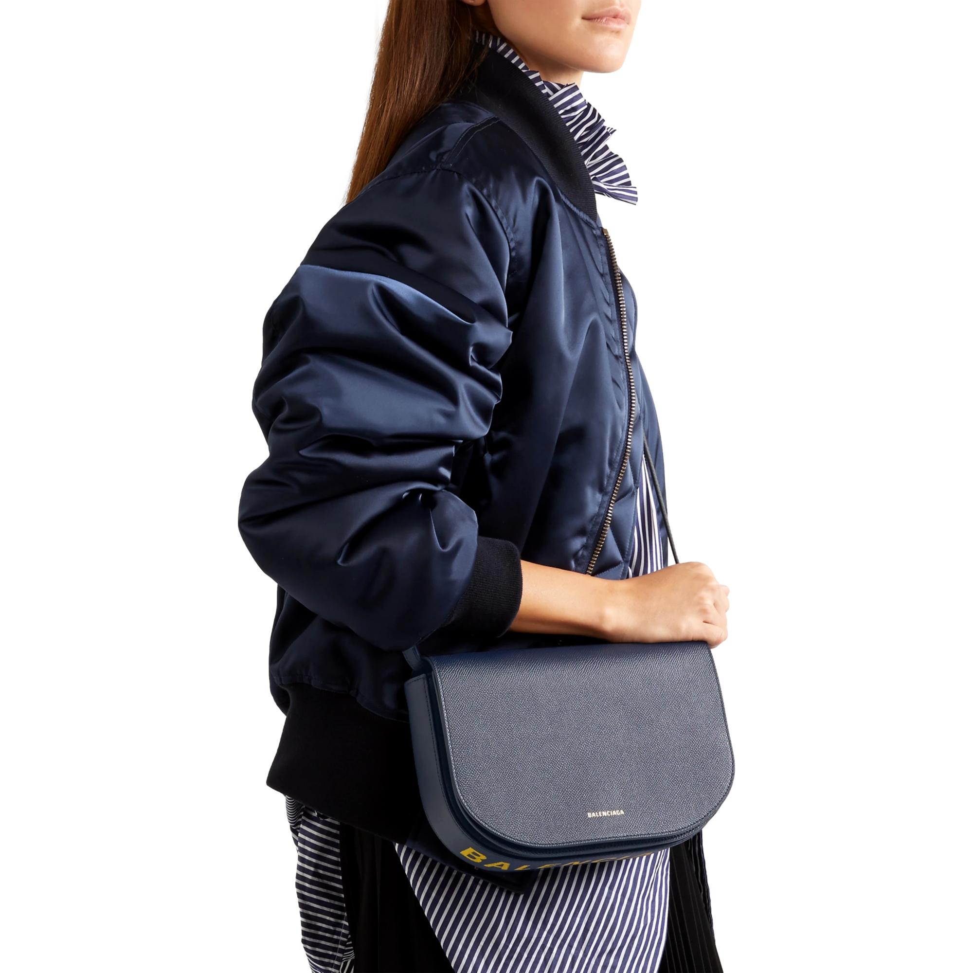 Balenciaga Leather Shoulder Bag - Navy, Elegant & Spacious Design