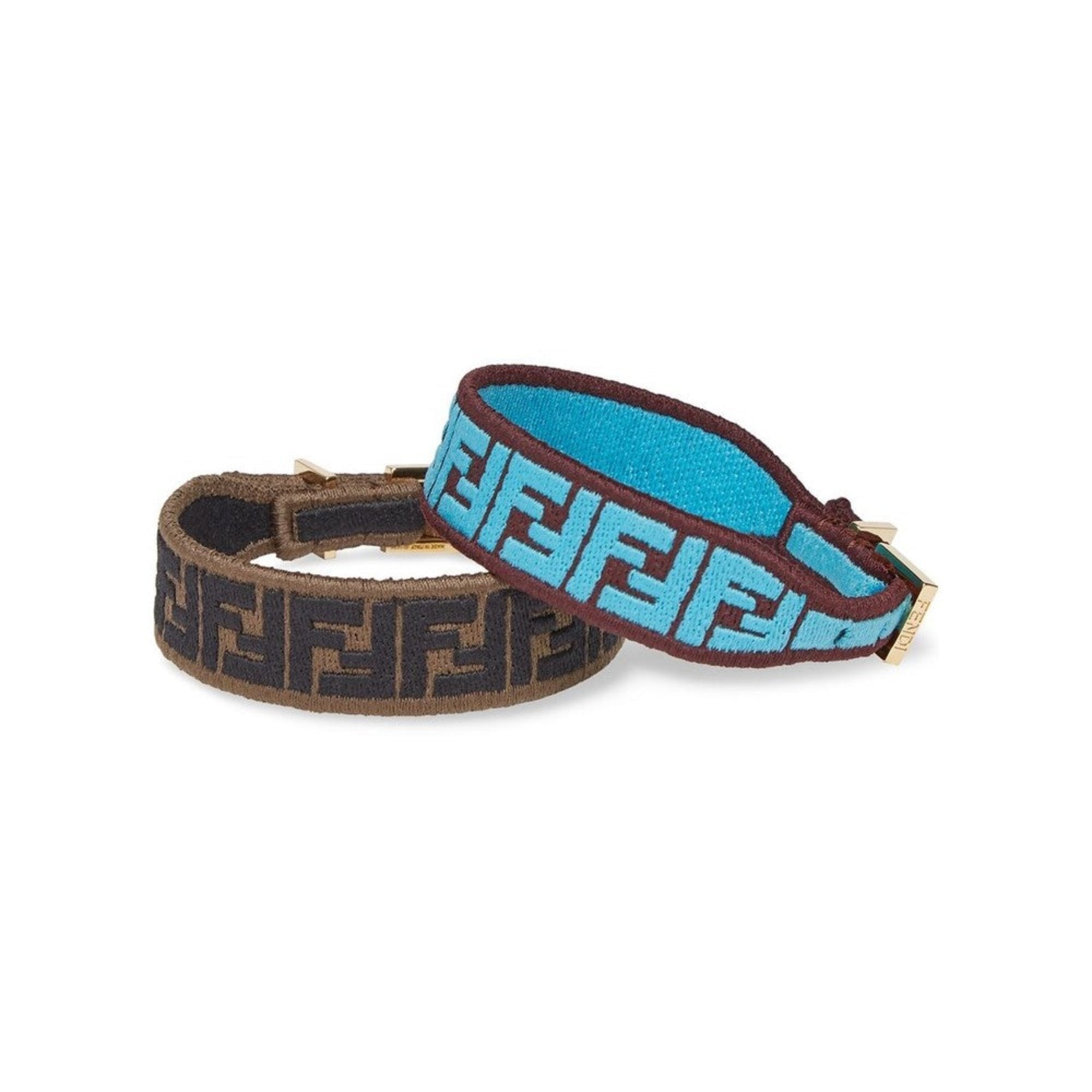 Fendi Bracelet Set: Stylish Brown & Blue Embroidered Bracelets