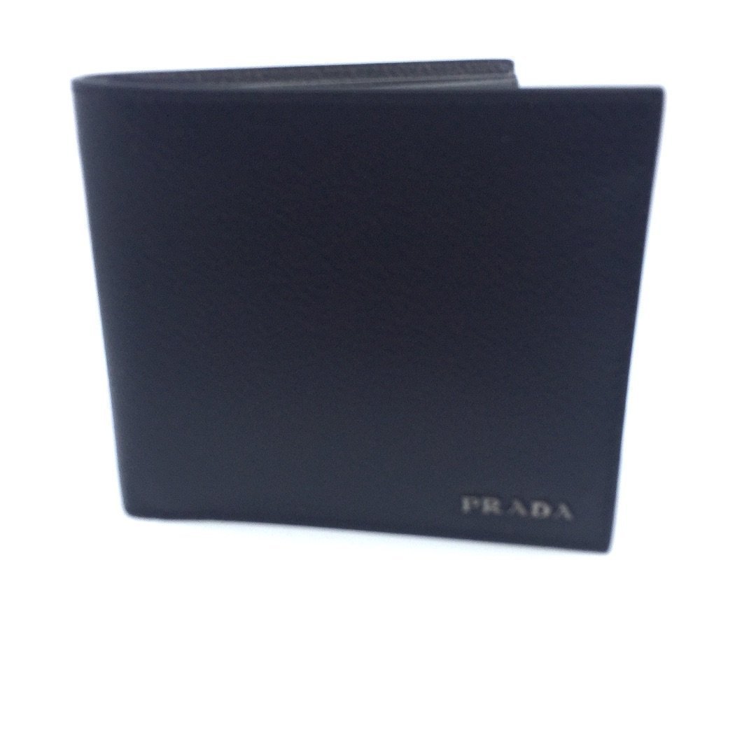 Prada Men's Bifold Wallet - Black/Gray Micro Grain Leather Elegance