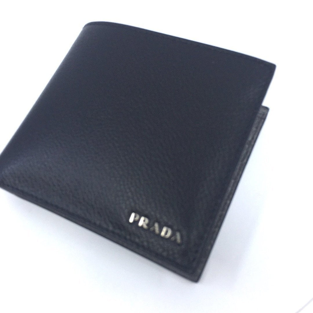 Prada Men's Bifold Wallet - Black/Gray Micro Grain Leather Elegance