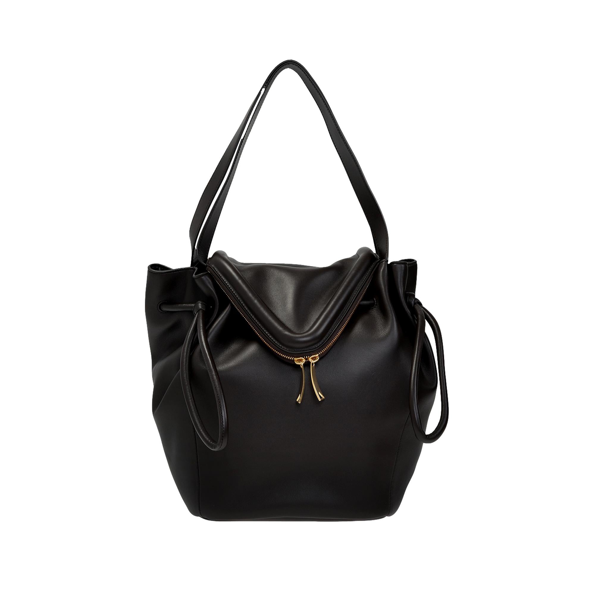 Bottega Shoulder Bag - Elegant Black Calfskin for Timeless Style