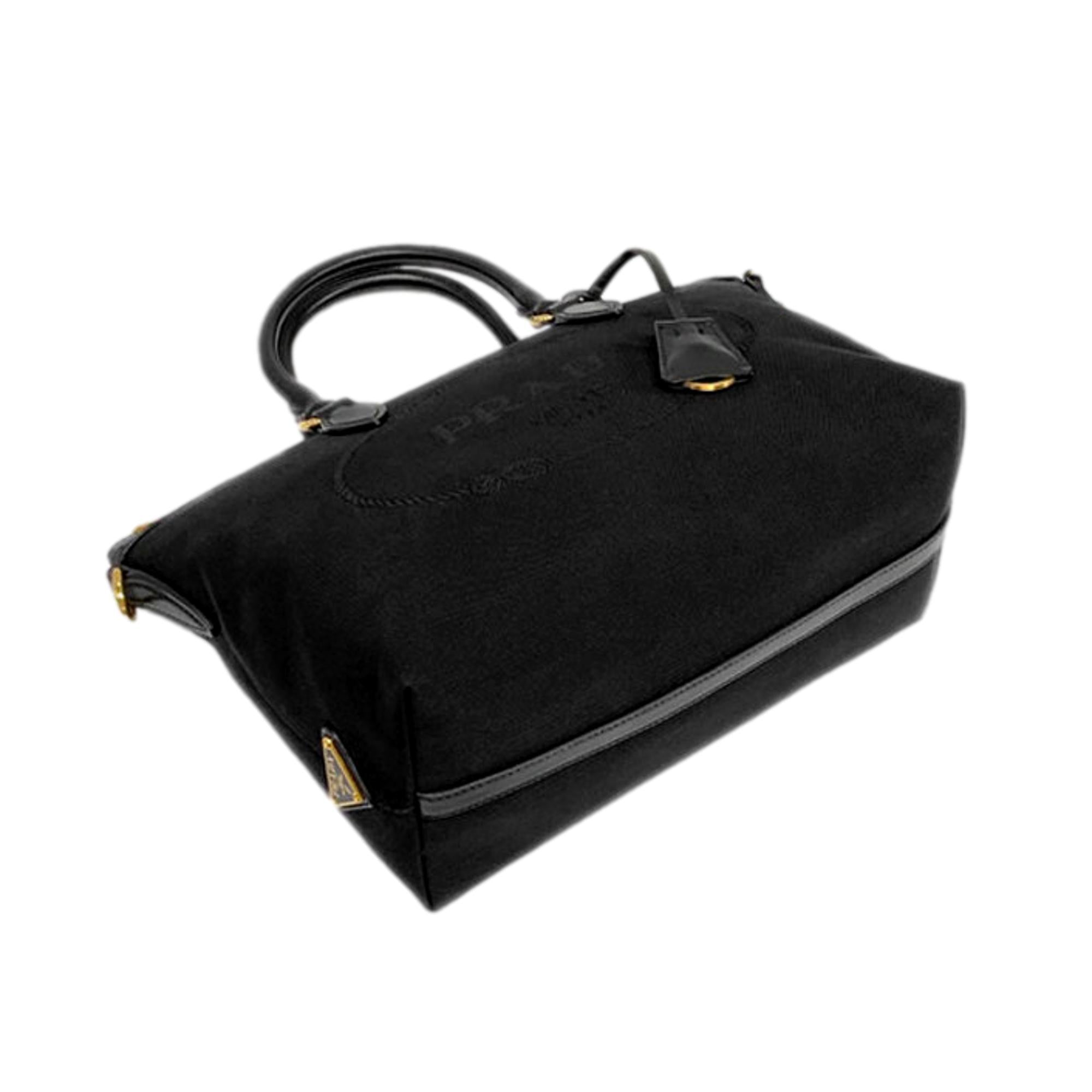 Prada Black Canvas Satchel: Stylish & Versatile Leather Trim Bag