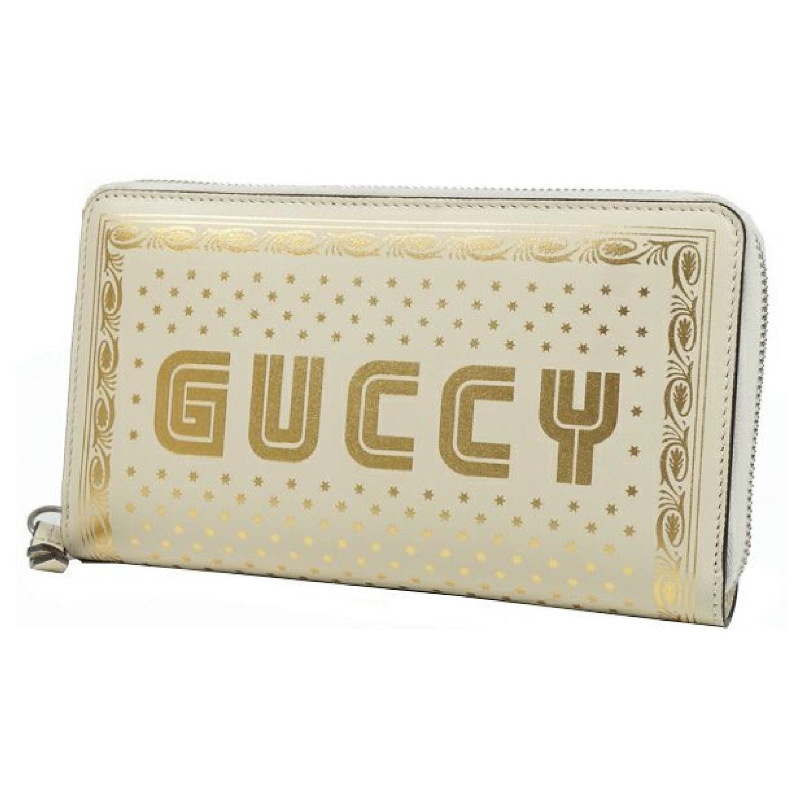 Gucci Sega Stars Wallet: White Leather & Gold Elegance for Everyday
