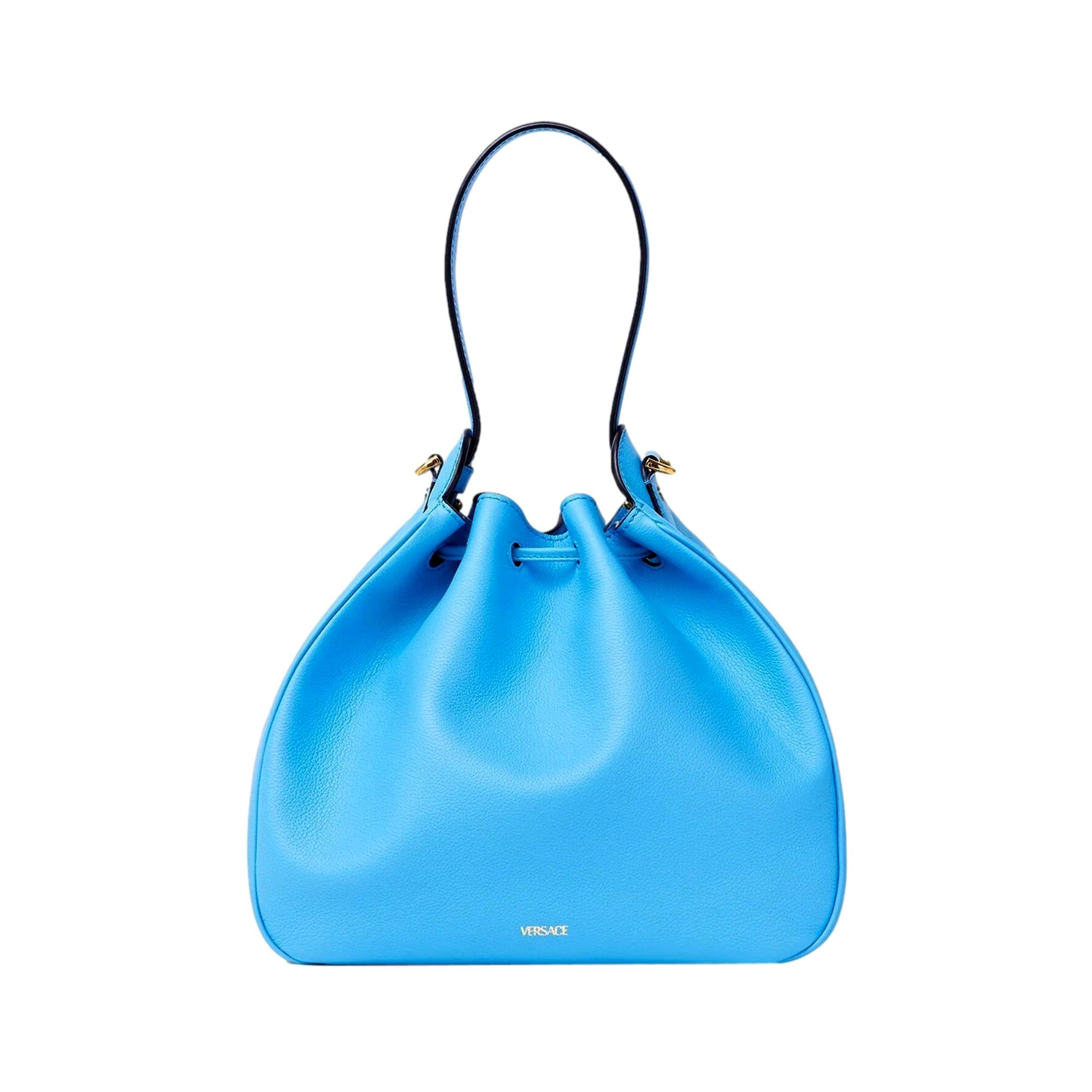 Versace La Medusa Leather Bucket Bag - Stylish & Functional Blue Bag