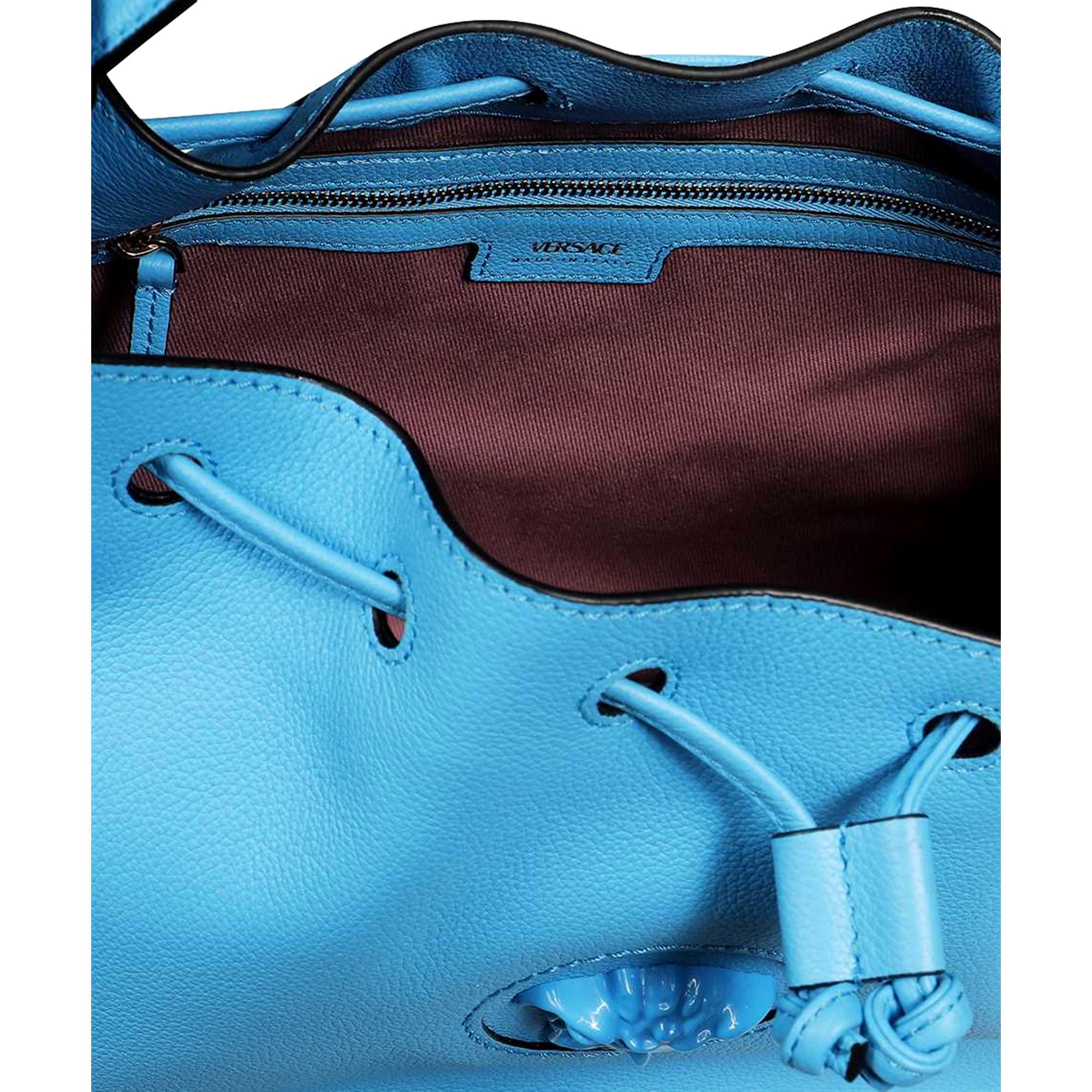Versace La Medusa Leather Bucket Bag - Stylish & Functional Blue Bag