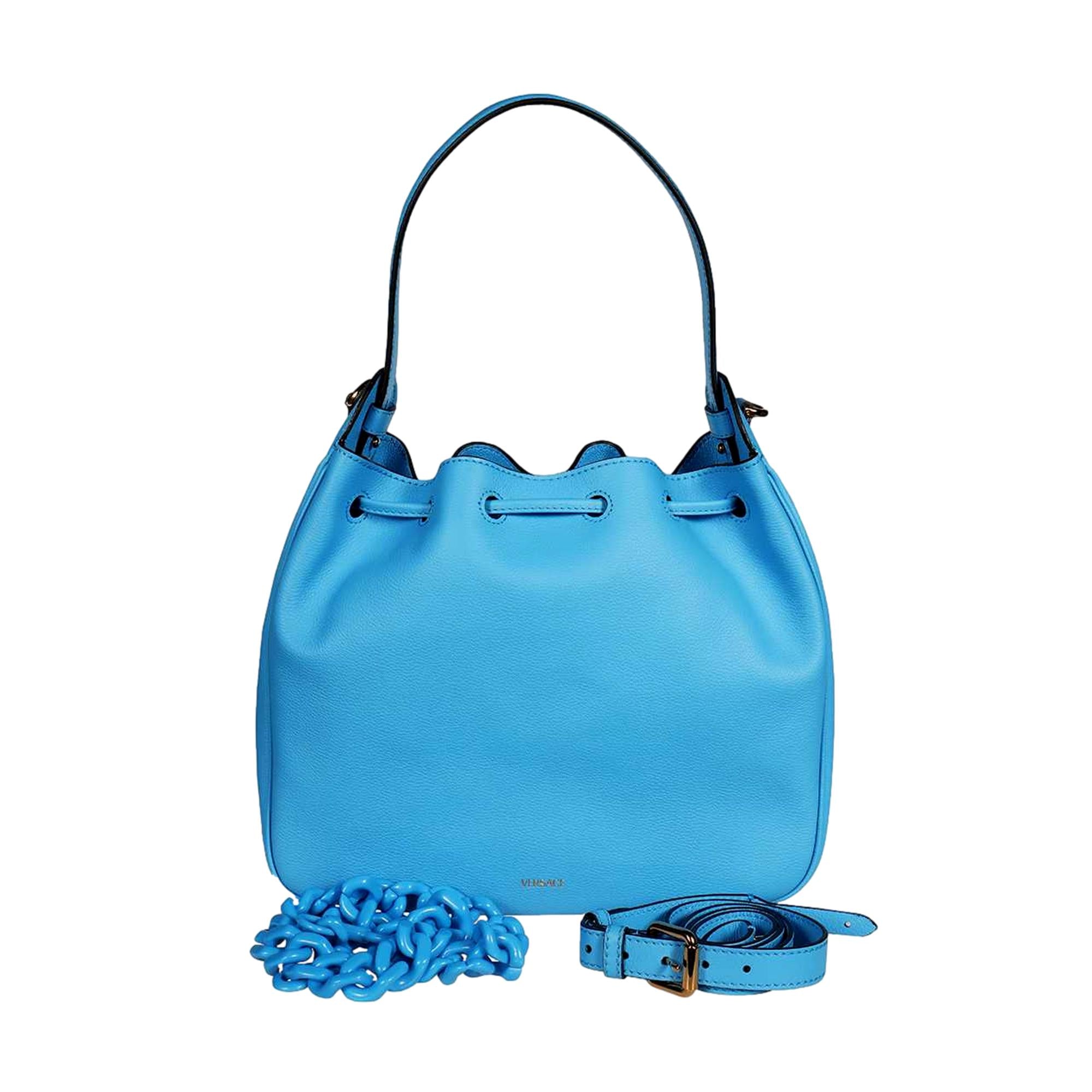 Versace La Medusa Leather Bucket Bag - Stylish & Functional Blue Bag