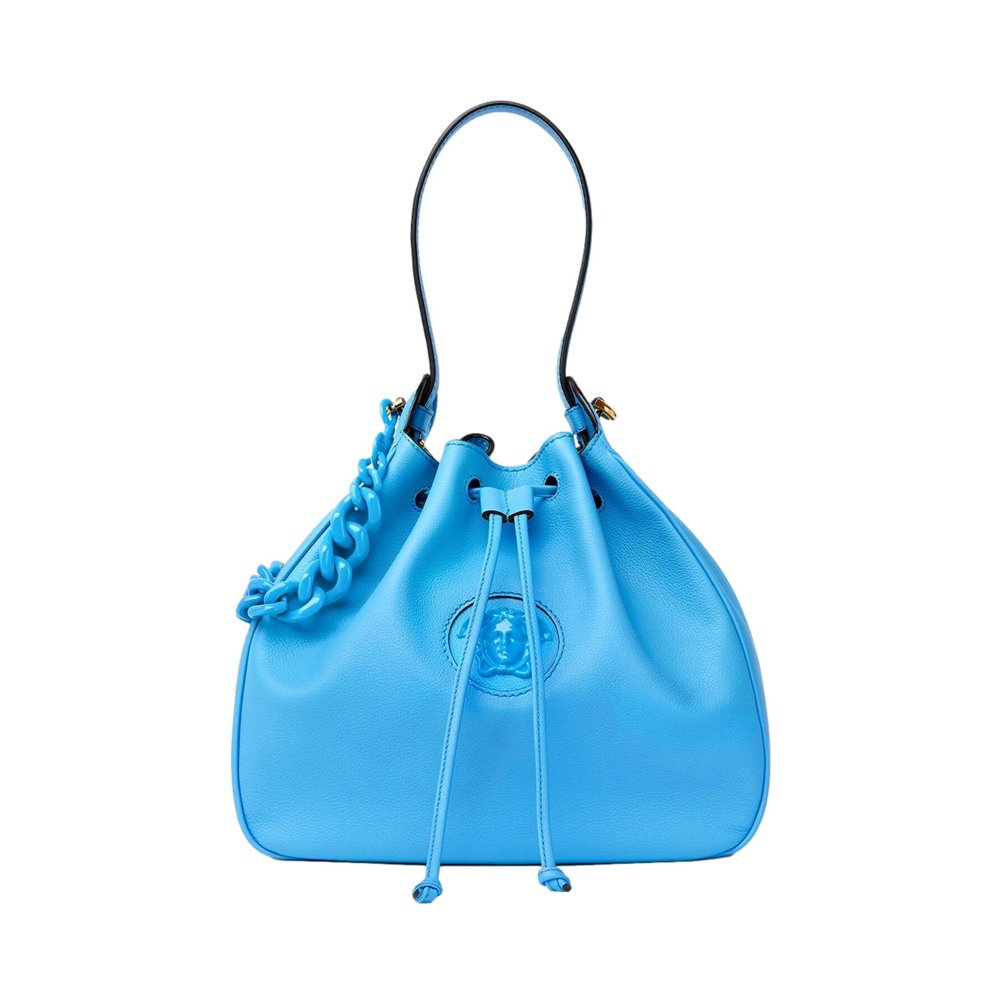 Versace La Medusa Leather Bucket Bag - Stylish & Functional Blue Bag