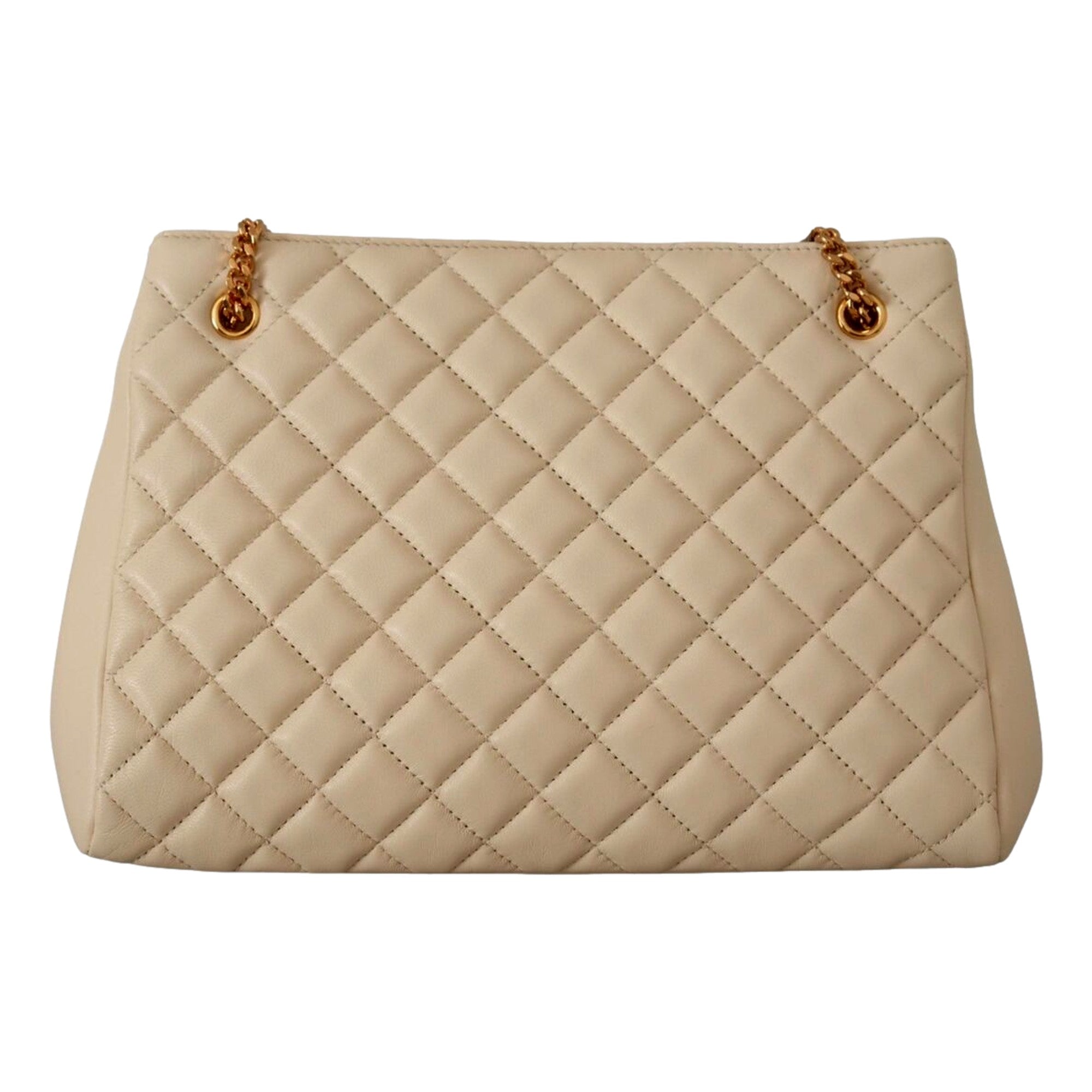 Versace Tote Bag: Elegant Quilted Ivory Bag with Medusa Chain Strap