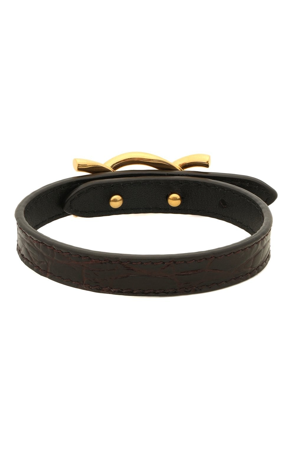 Saint Laurent Croc Embossed Leather Chain Bracelet - Elegance -  This Saint Laurent Bracelet features black leather embossed with a crocodile pattern, paired with a bold gold cub chain. The interior bears a subtle debossed "Saint Laurent" logo. Perfect for elevating daily wear or adding a refined touch to formal ensembles.Model: 640736Calfskin leather with crocodile texture embossedGold curb chain metalAdjustable hook closureSaint Laurent logo embossed on interiorIncludes authenticity cardsMade in Italy