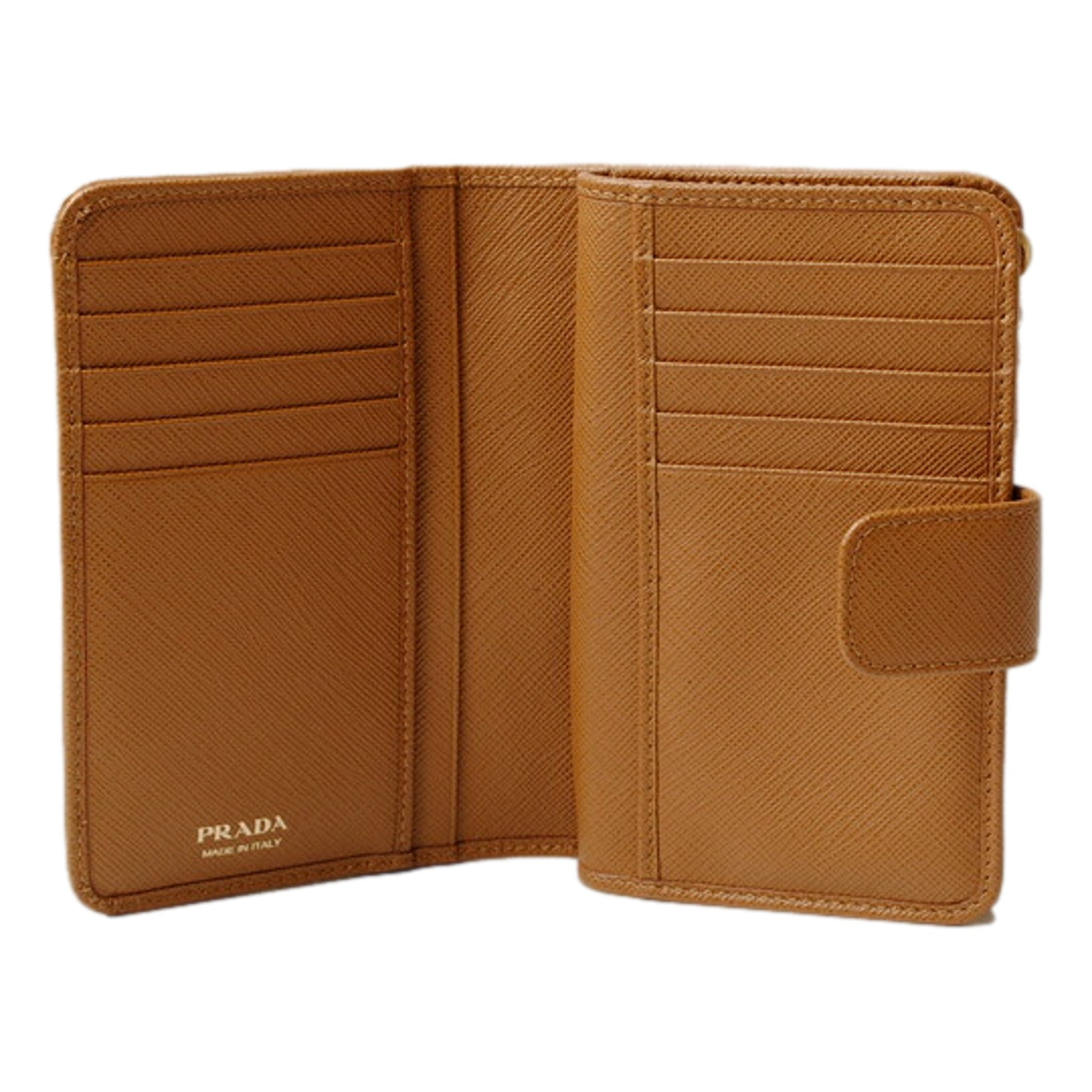 Prada Caramel Saffiano Leather Wallet - Gold Logo, Zipper & Style