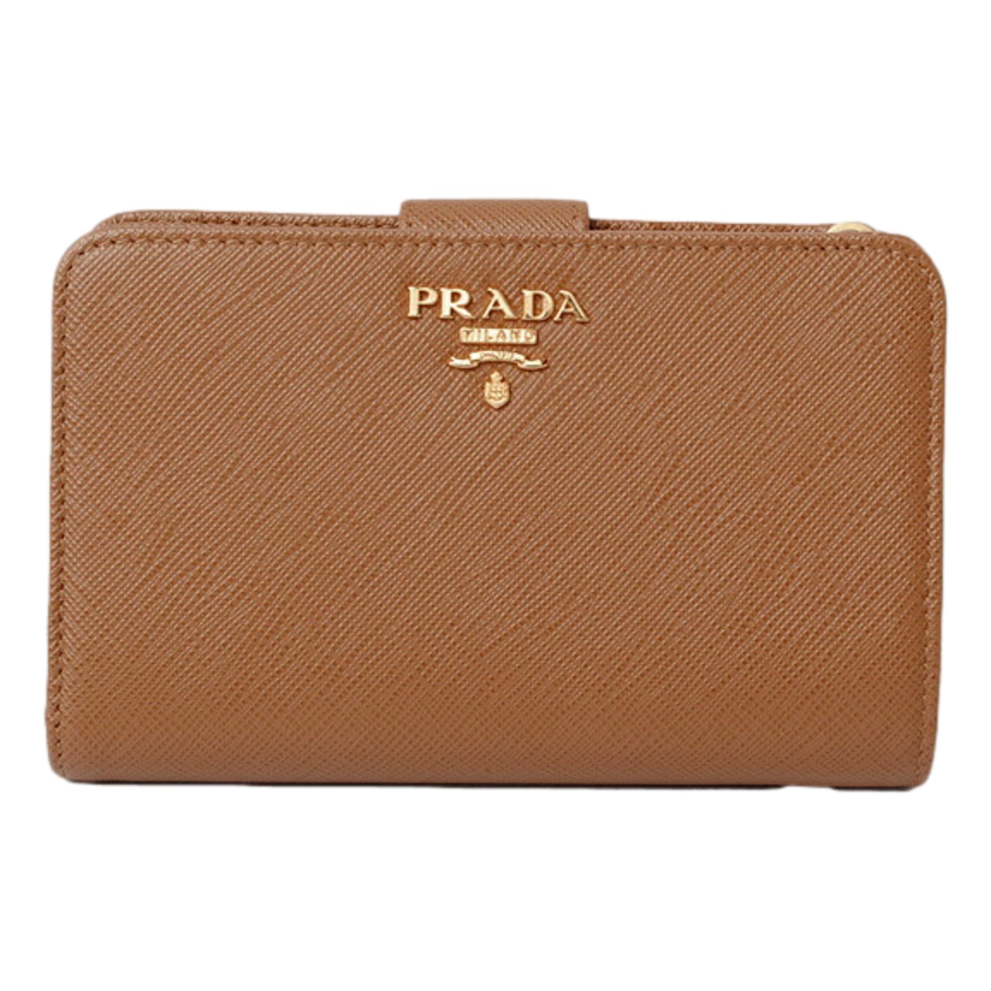 Prada Caramel Saffiano Leather Wallet - Gold Logo, Zipper & Style
