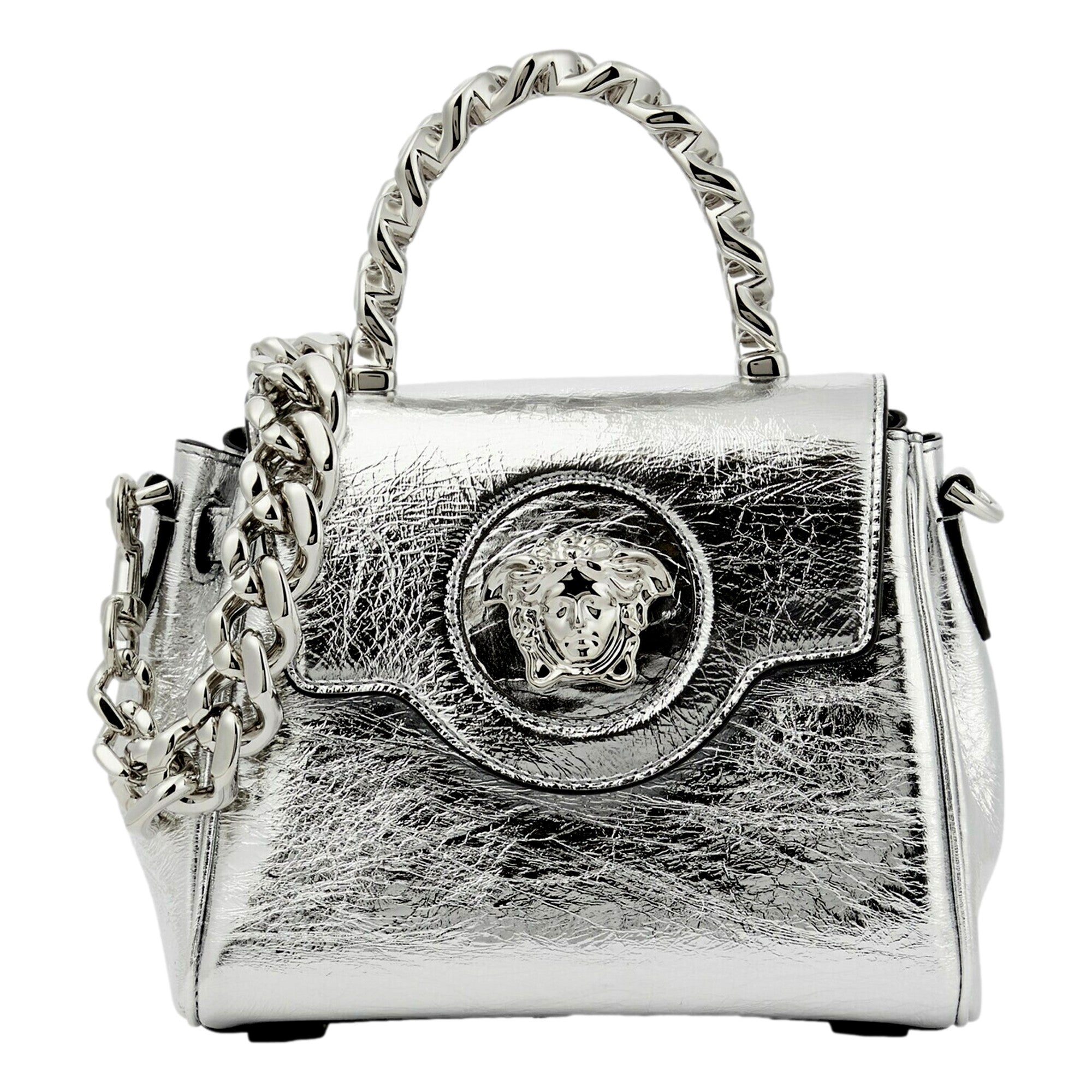 Versace Silver Bag - Top Handle Medusa Design - Luxury Handbag