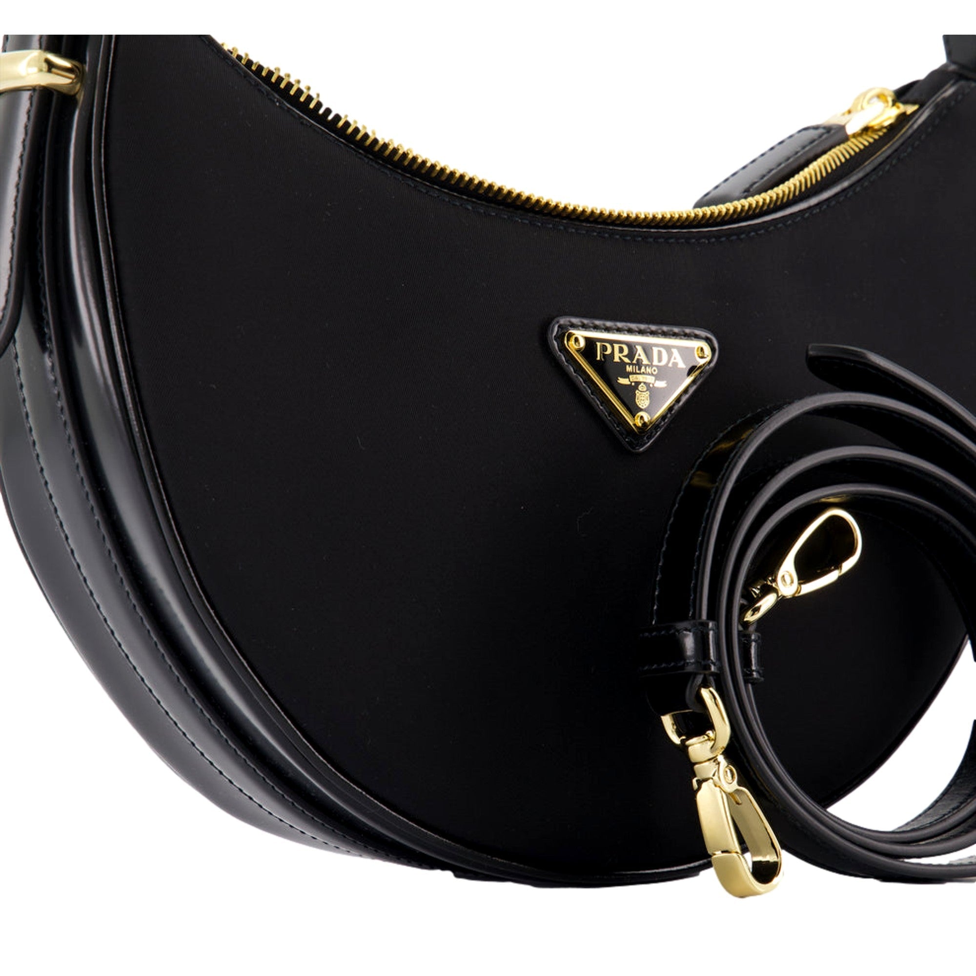 Prada Arqué Black Shoulder Bag: Luxury Re-Nylon & Leather Design