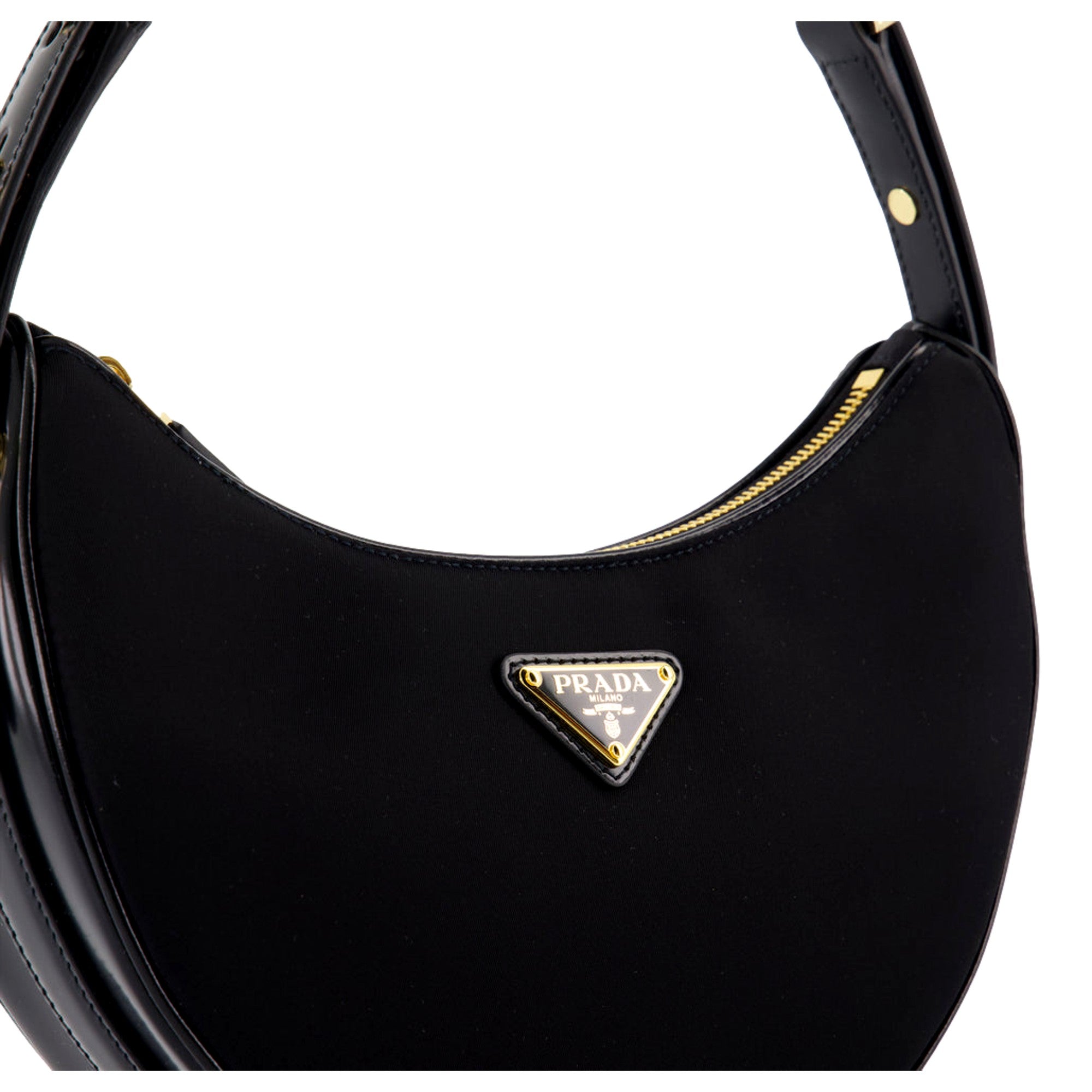 Prada Arqué Black Shoulder Bag: Luxury Re-Nylon & Leather Design
