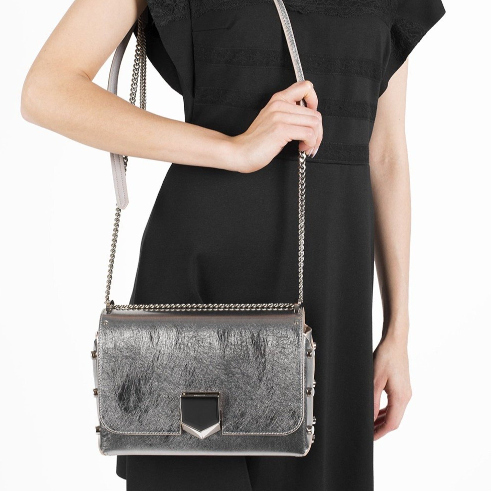 Jimmy Choo Metallic Silver Lockett Crossbody Bag - Chic & Versatile