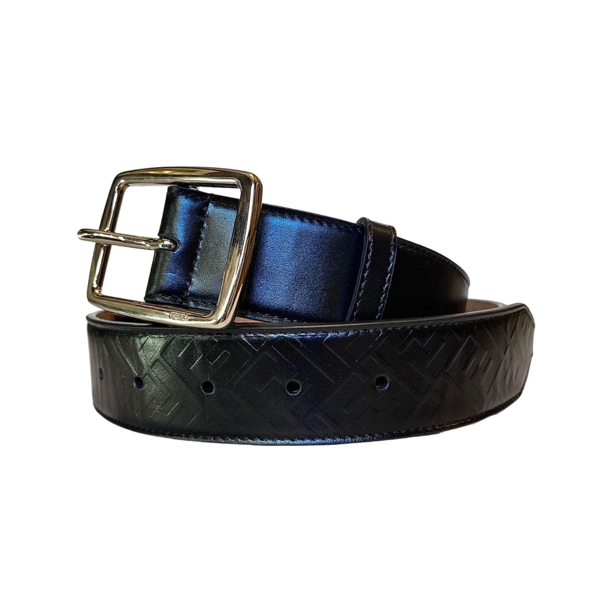Fendi Belt: Smooth Black Leather with Silver Buckle - Perfect Fit -  This essential accessory effortlessly transitions between casual and formal looks. Made from smooth black calfskin leather, this Fendi Belt features a sleek silver-tone buckle and an adjustable fit, combining refined style with everyday comfort.Model: 7C0434Black calfskin leatherDebossed FF logo designSilver-tone buckleAdjustable up to 40"Includes authenticity cards and dust bagMade in Italy Shop Bags 