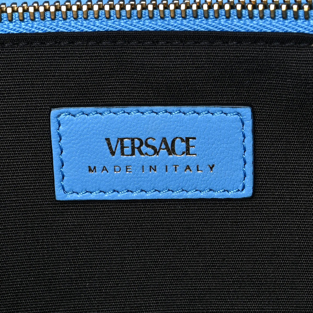 Versace La Medusa Crossbody Clutch Bag - Elegant Blue Quilted Leather