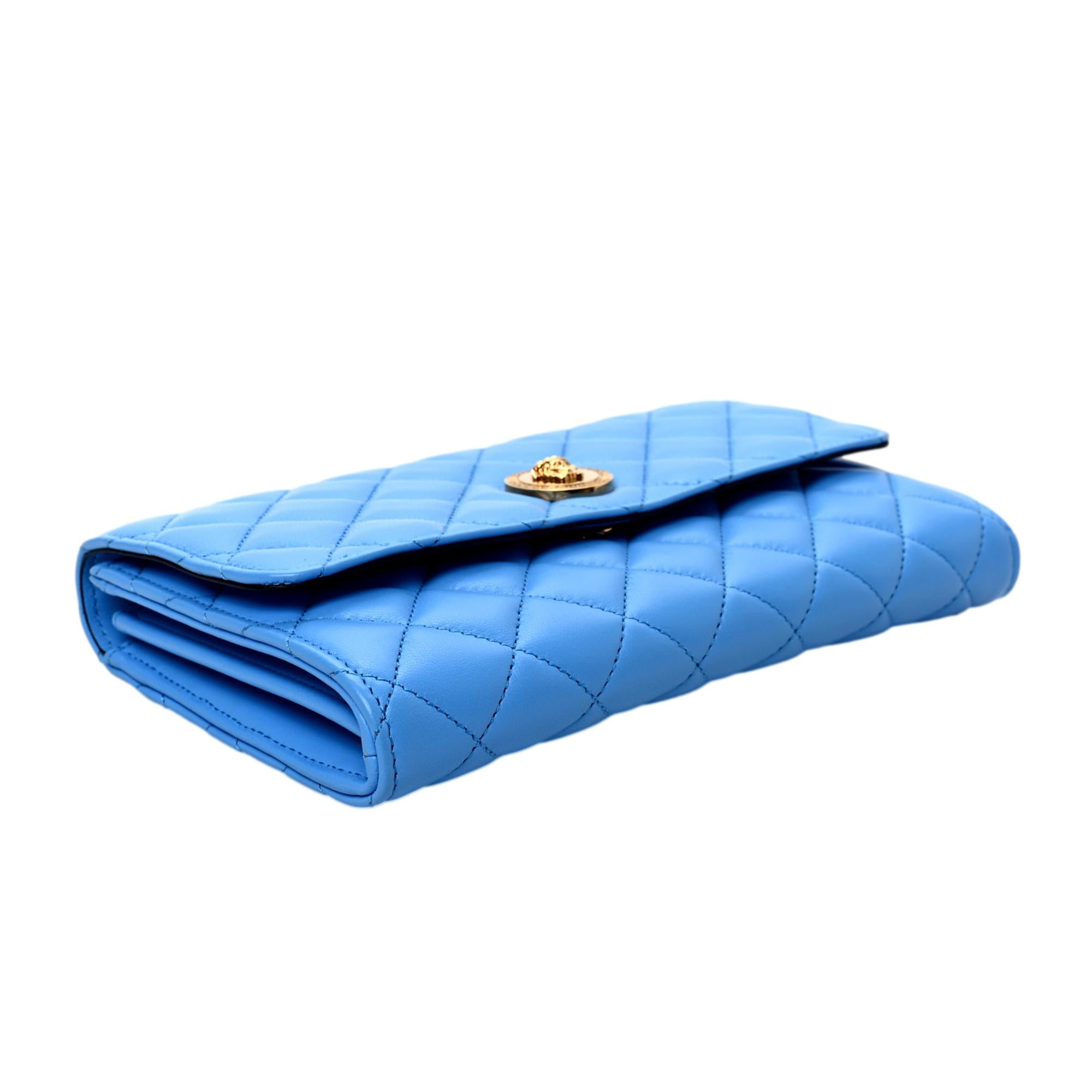 Versace La Medusa Crossbody Clutch Bag - Elegant Blue Quilted Leather