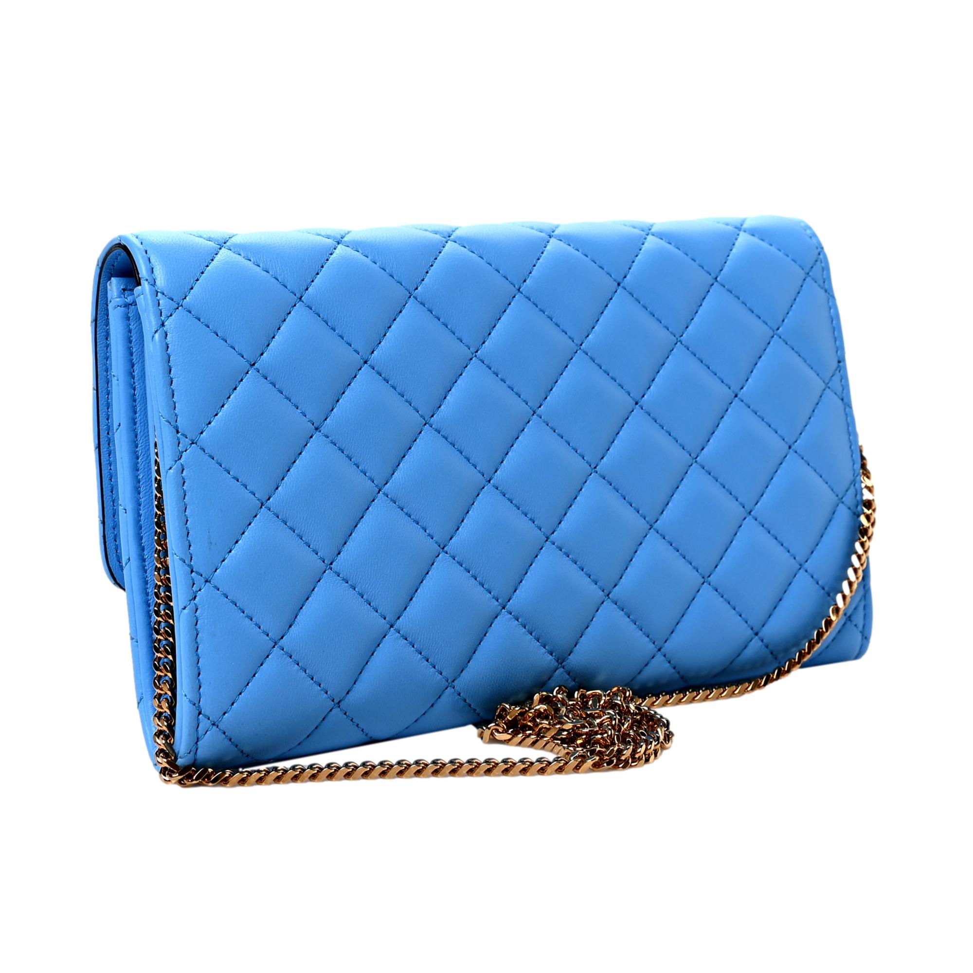 Versace La Medusa Crossbody Clutch Bag - Elegant Blue Quilted Leather